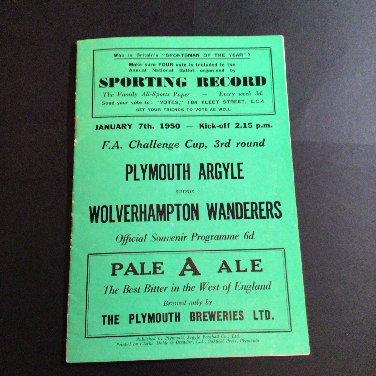 Programme Plymouth Argyle v Wolverhampton Wanderers  Jan 1950 FA Cup Round 3 for sale on Ebay