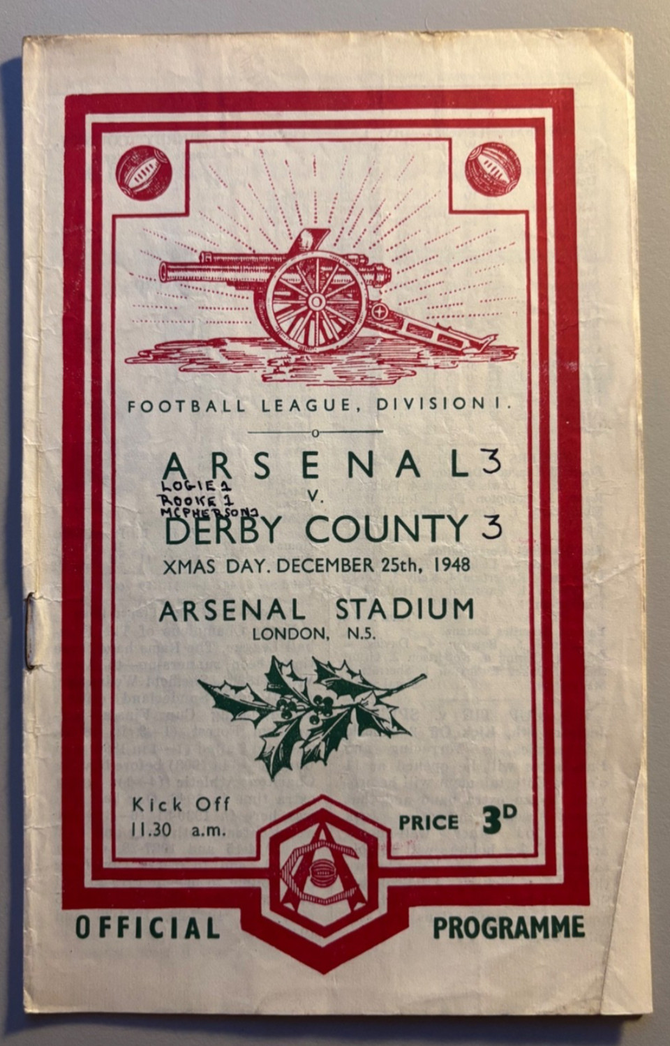1948/49 Arsenal v Derby County League Division 1 at Highbury for sale on Ebay
