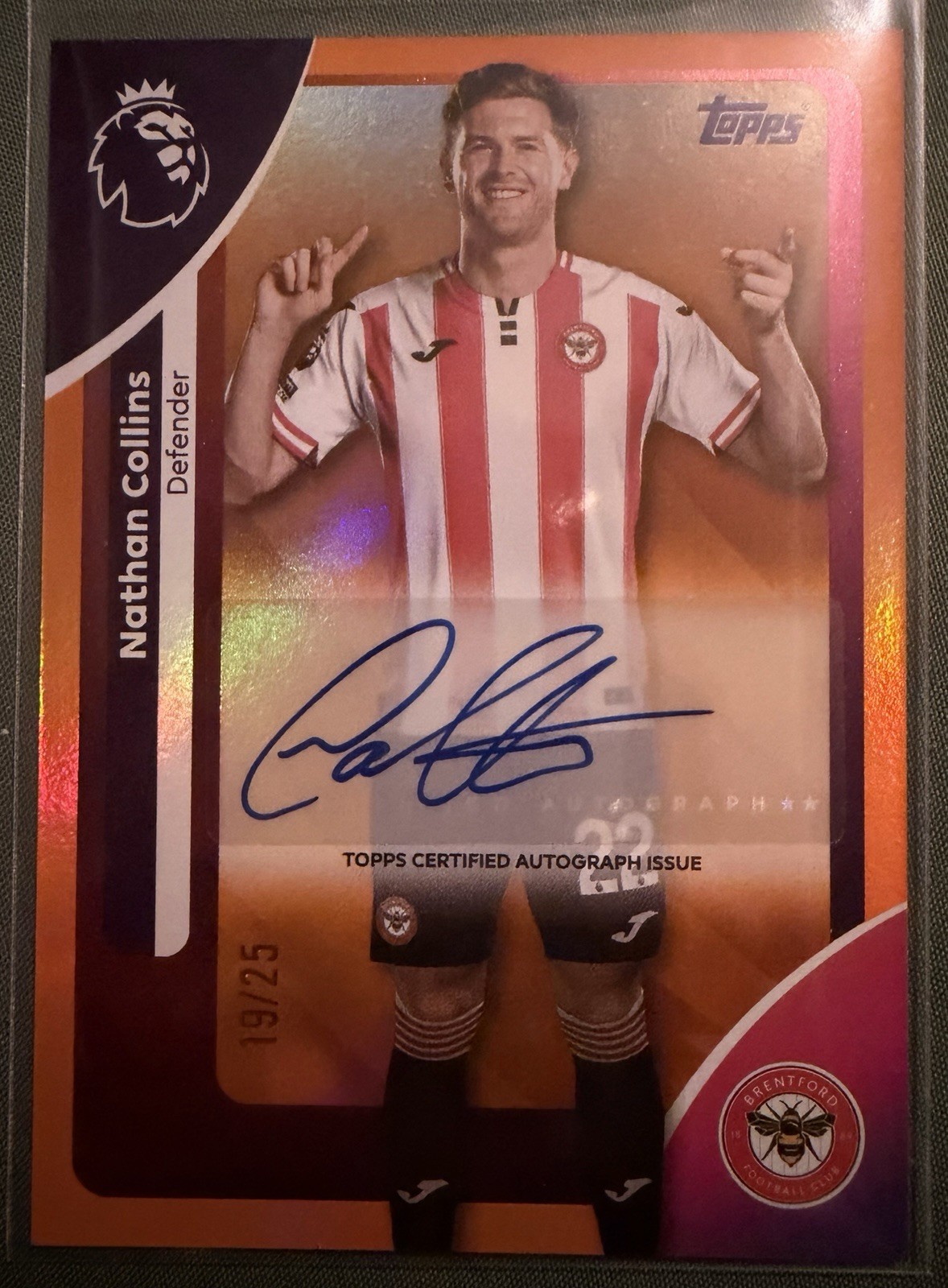 Nathan Collins Auto Topps Premier League 25/26 Brentford Orange Numbered 19/25 for sale on Ebay
