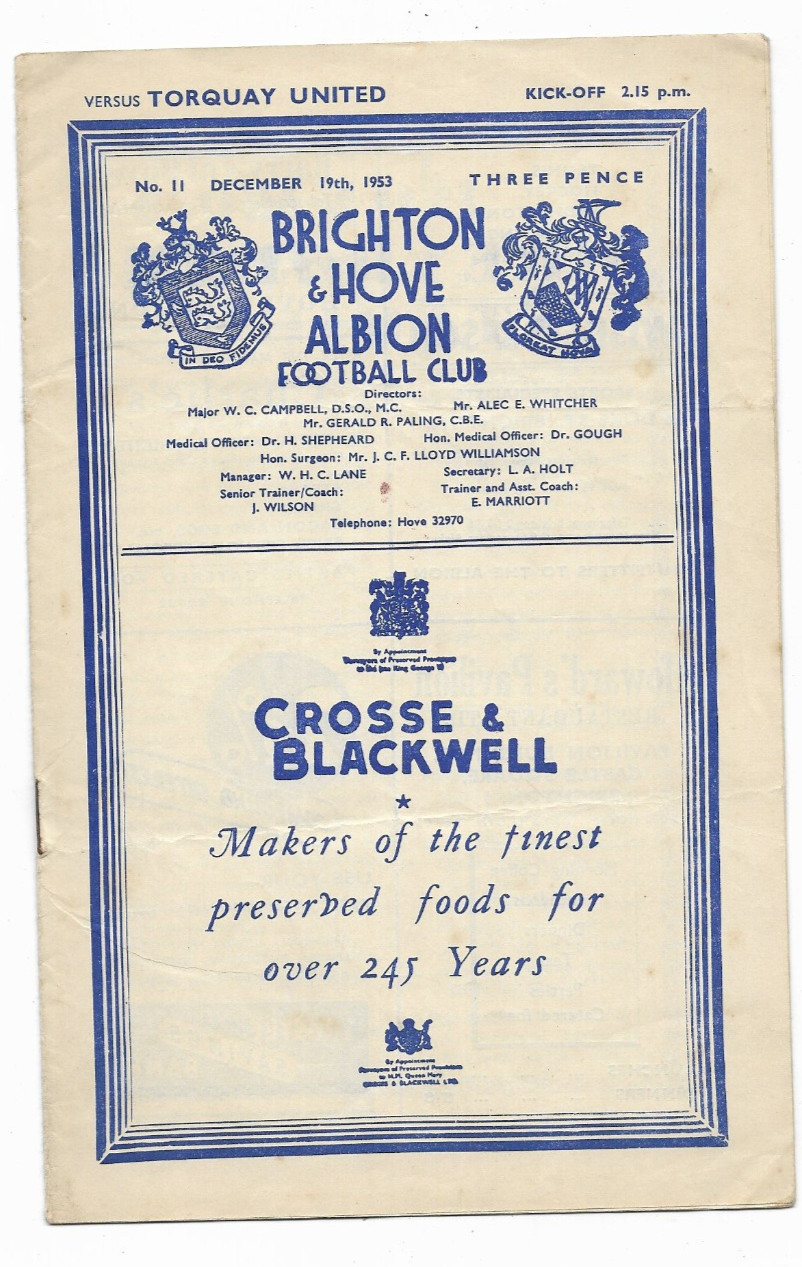 1953/54 Division 3 South - BRIGHTON & HOVE ALBION v. TORQUAY UNITED for sale on Ebay