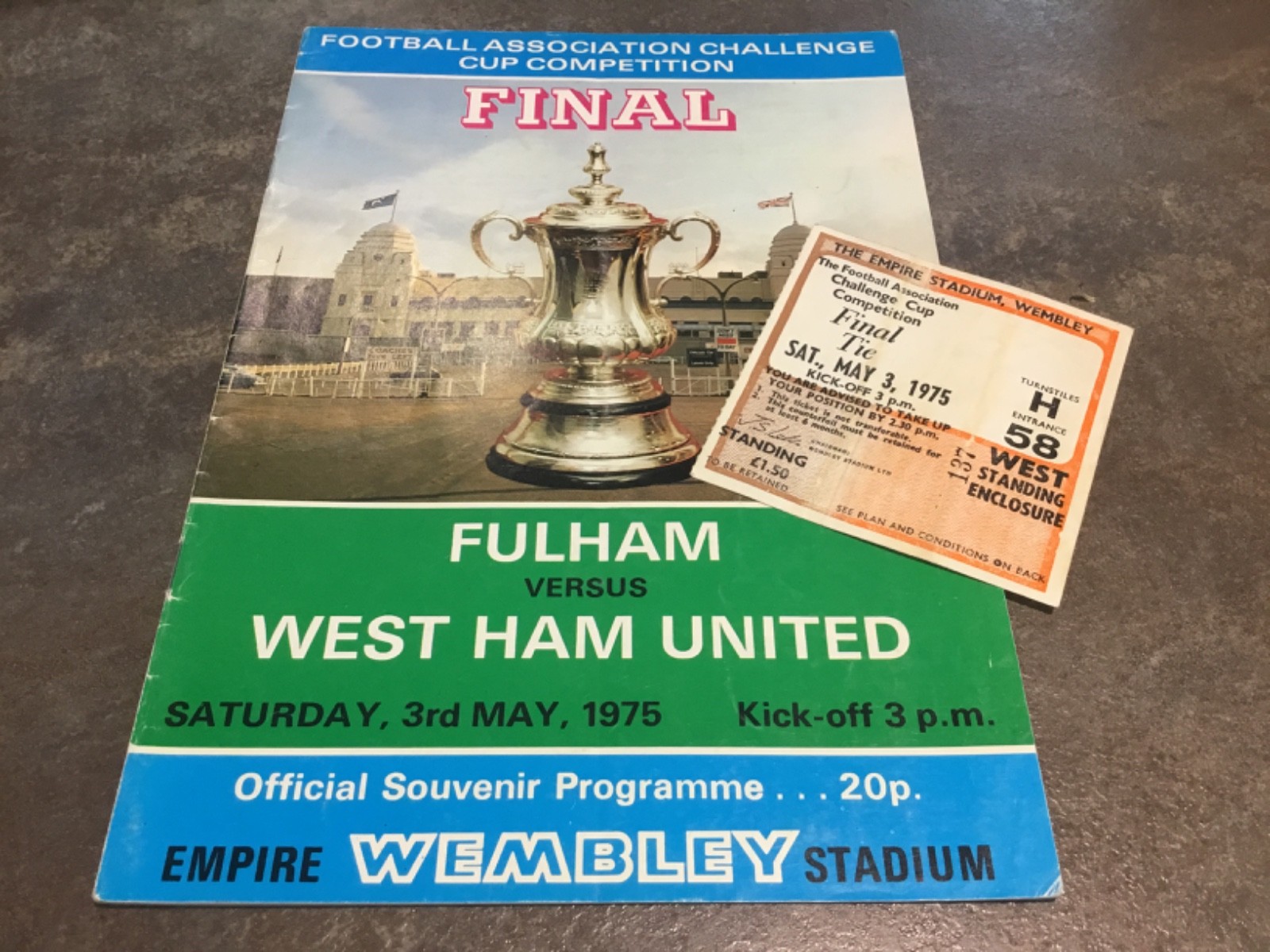 Fulham v West Ham United 3 May 1975 FA Cup Final + Match Ticket for sale on Ebay