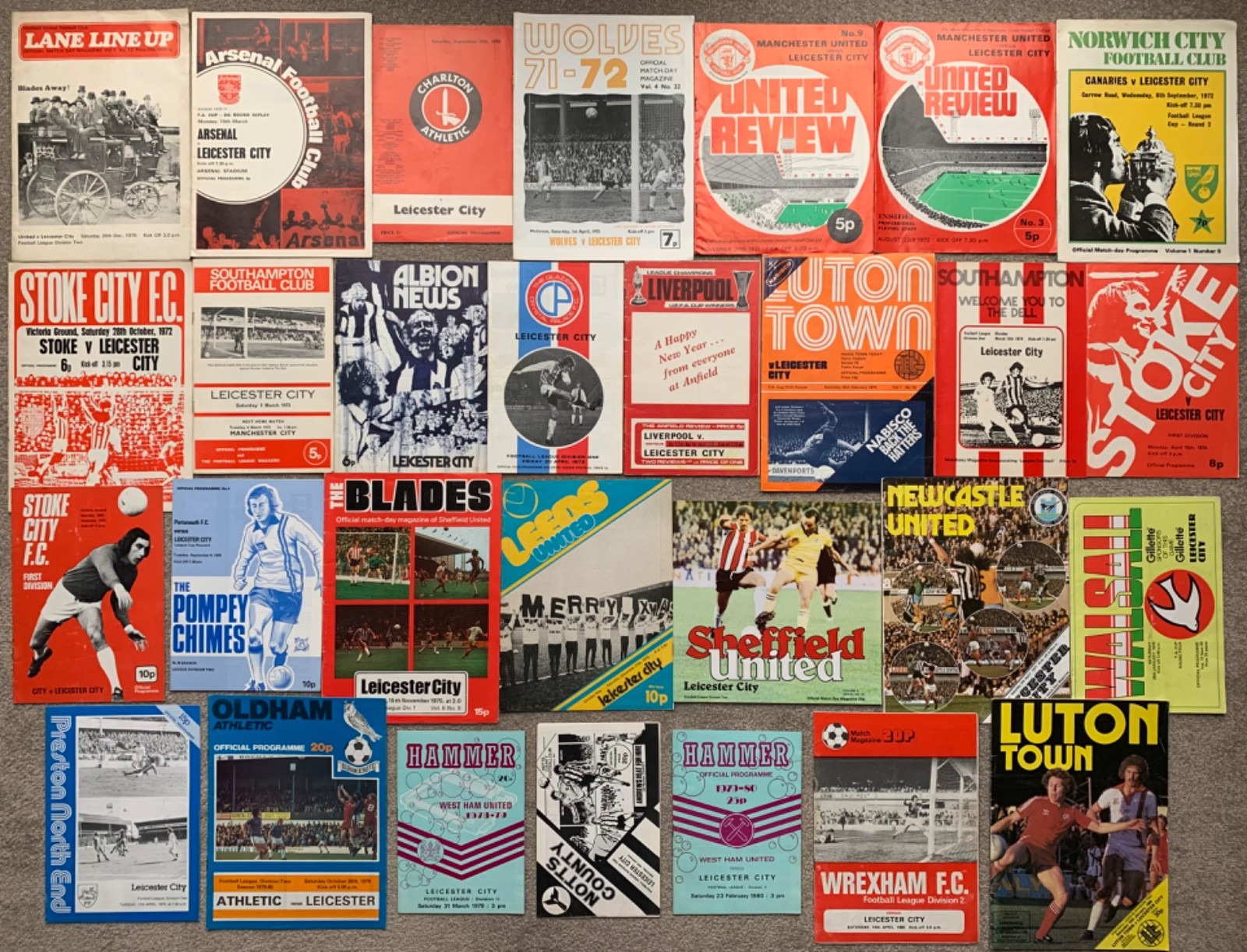 LEICESTER CITY FC 1970s AWAY FOOTBALL PROGRAMME COLLECTION Memorabilia JOB LOT for sale on Ebay