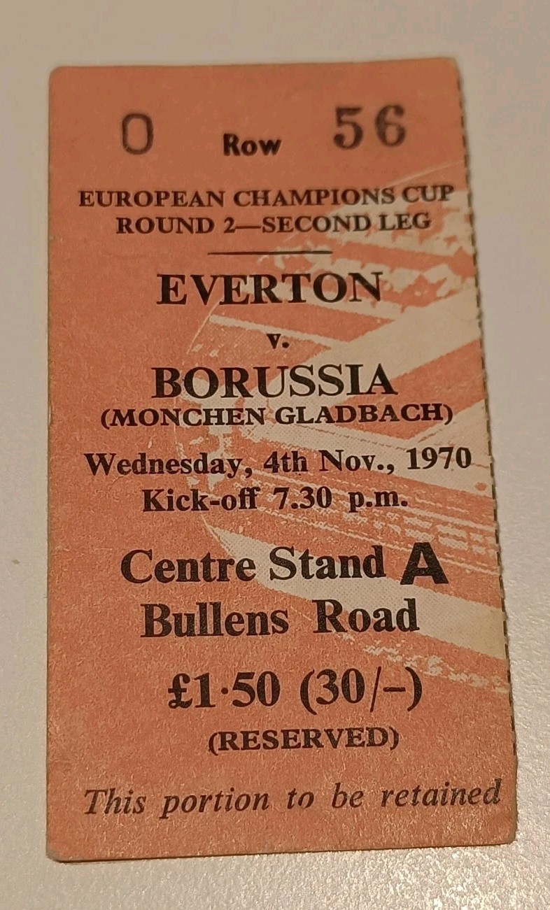TICKET COLLECTORS: EVERTON - BORUSSIA MÖNCHENGLADBACH EUROPEAN CUP 1970 for sale on Ebay