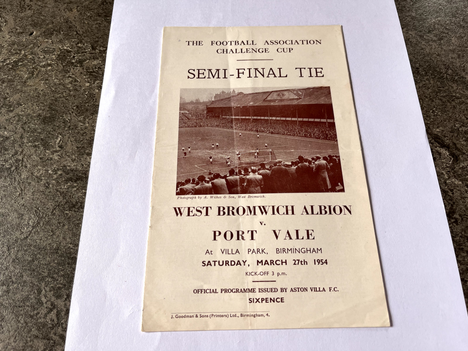 West Bromwich Albion v Port Vale FA Cup semi final  1953/4 football programme for sale on Ebay