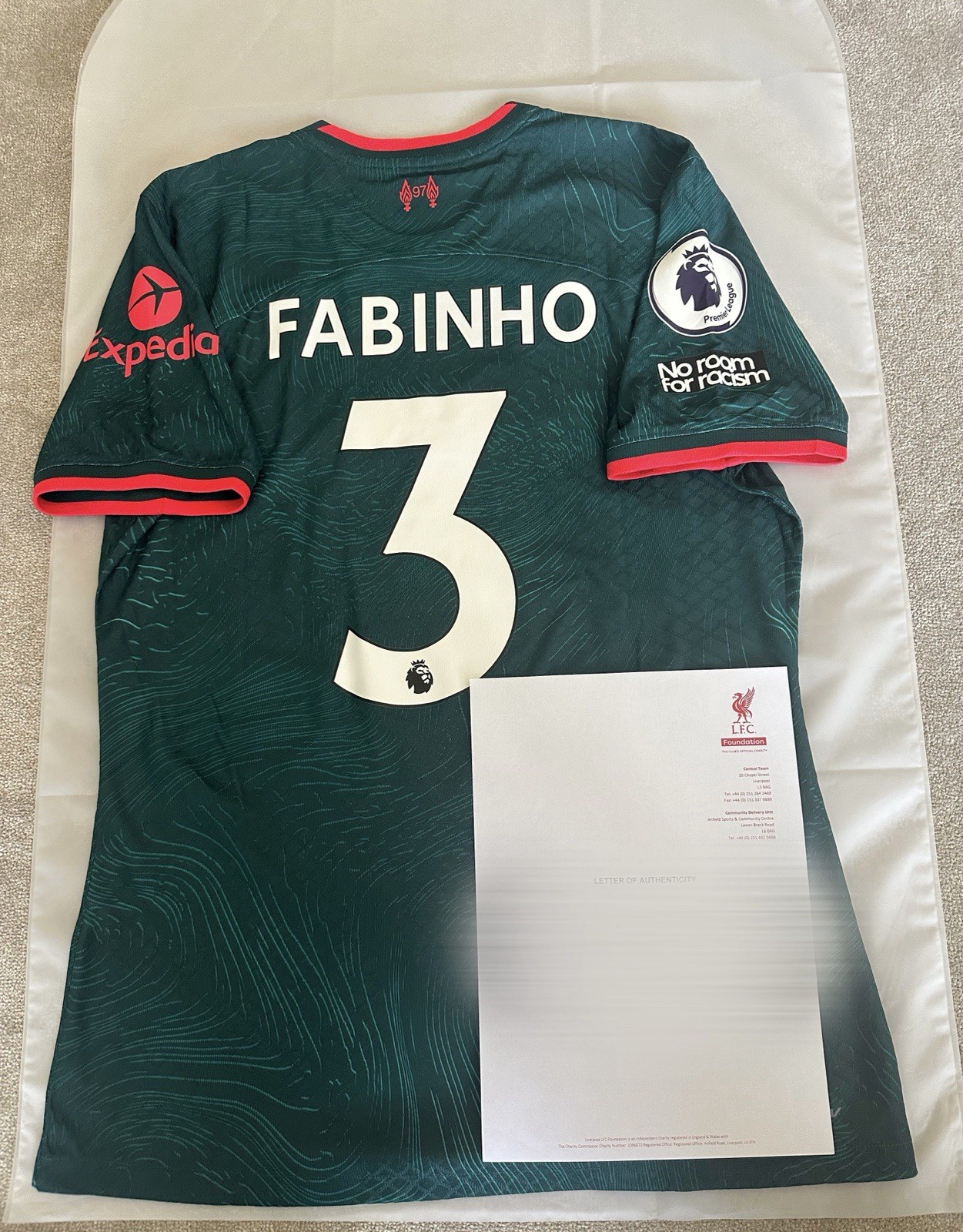 Liverpool Nike 2022-23 Match Issue Third Shirt Fabinho COA for sale on Ebay