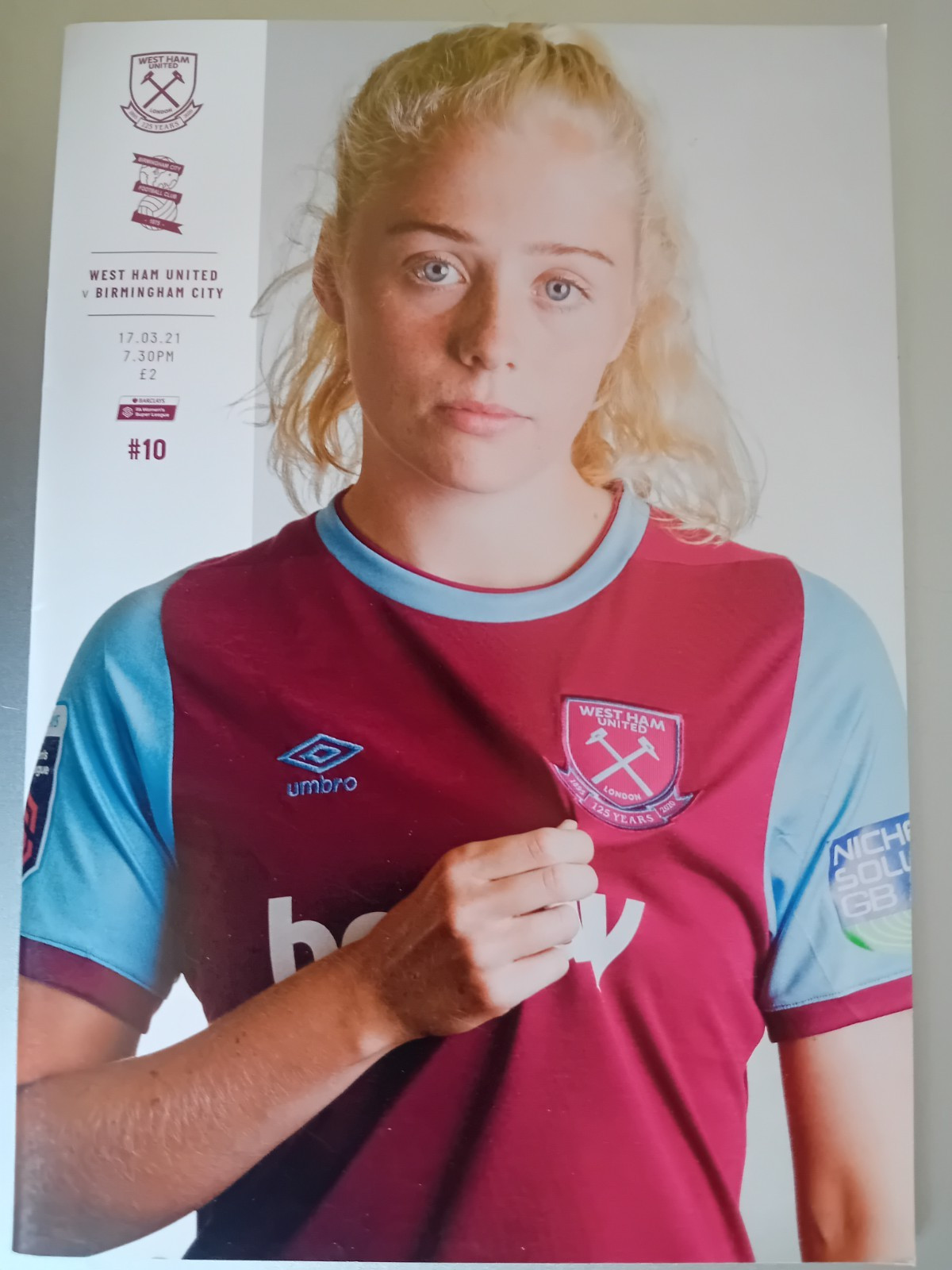 Programme West Ham United Women v Birmingham City 17th March 2021 for sale on Ebay