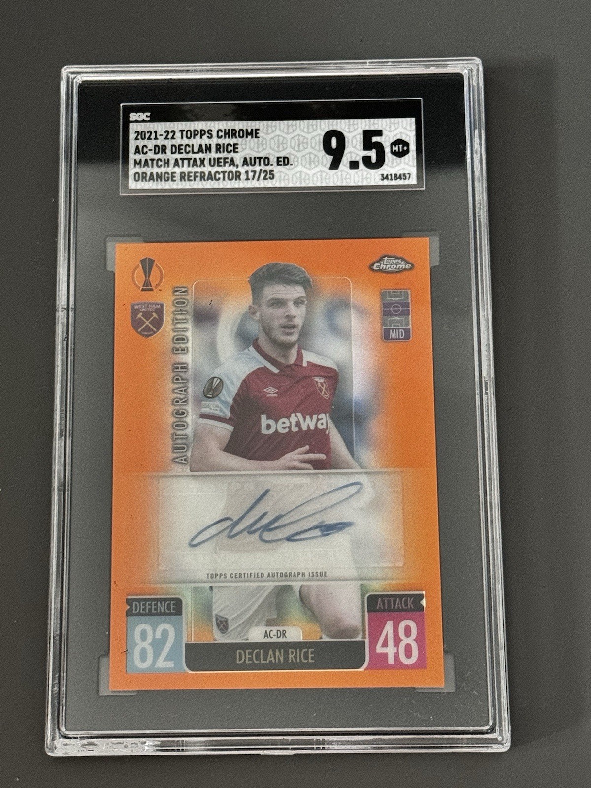 2021-22 Topps Chrome UEFA Declan Rice Auto Orange /25 SGC 9.5 West Ham United for sale on Ebay