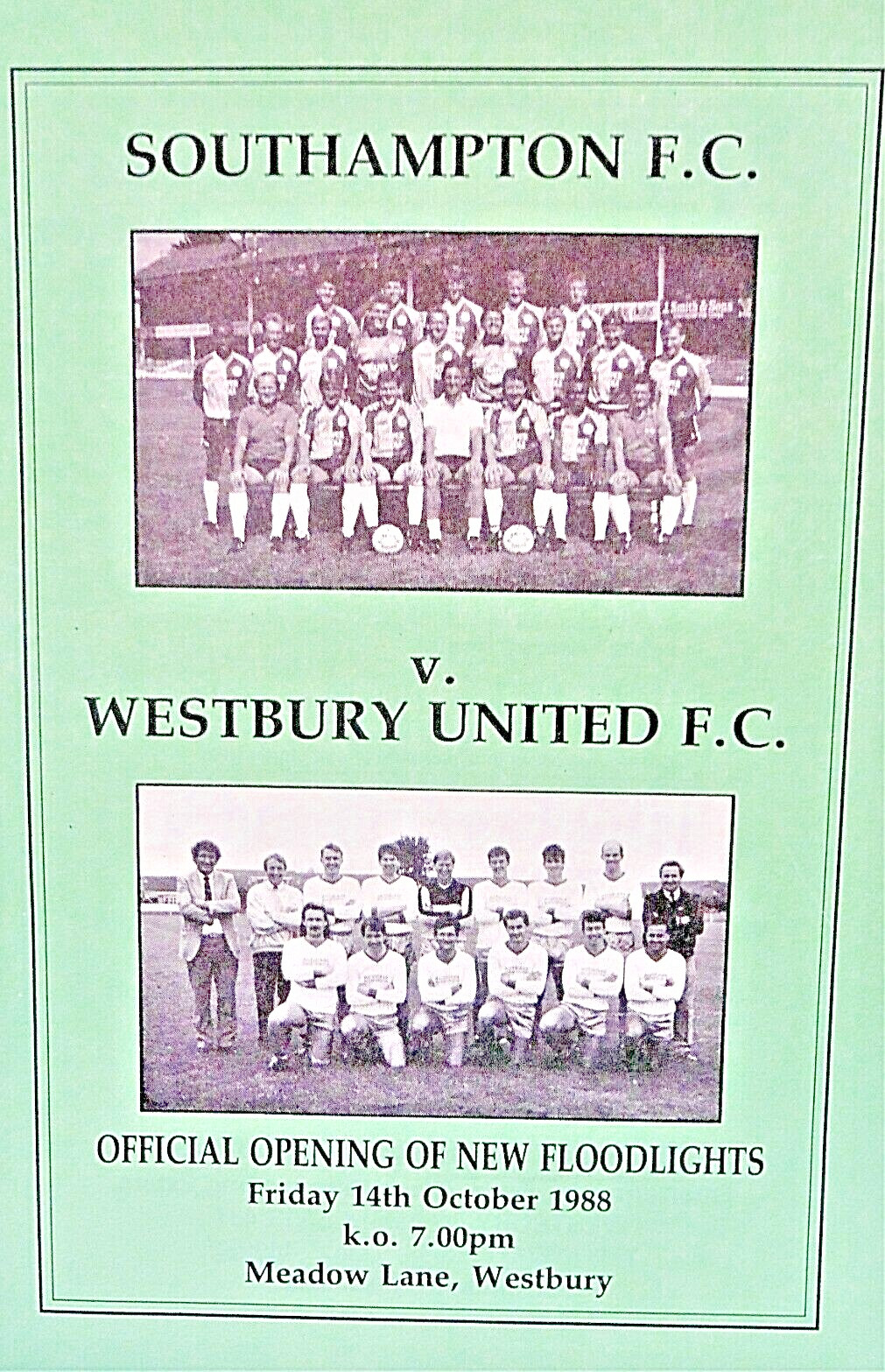 WESTBURY UNITED V SOUTHAMPTON 14/10/1988 OPENING OF NEW FLOODLIGHTS for sale on Ebay