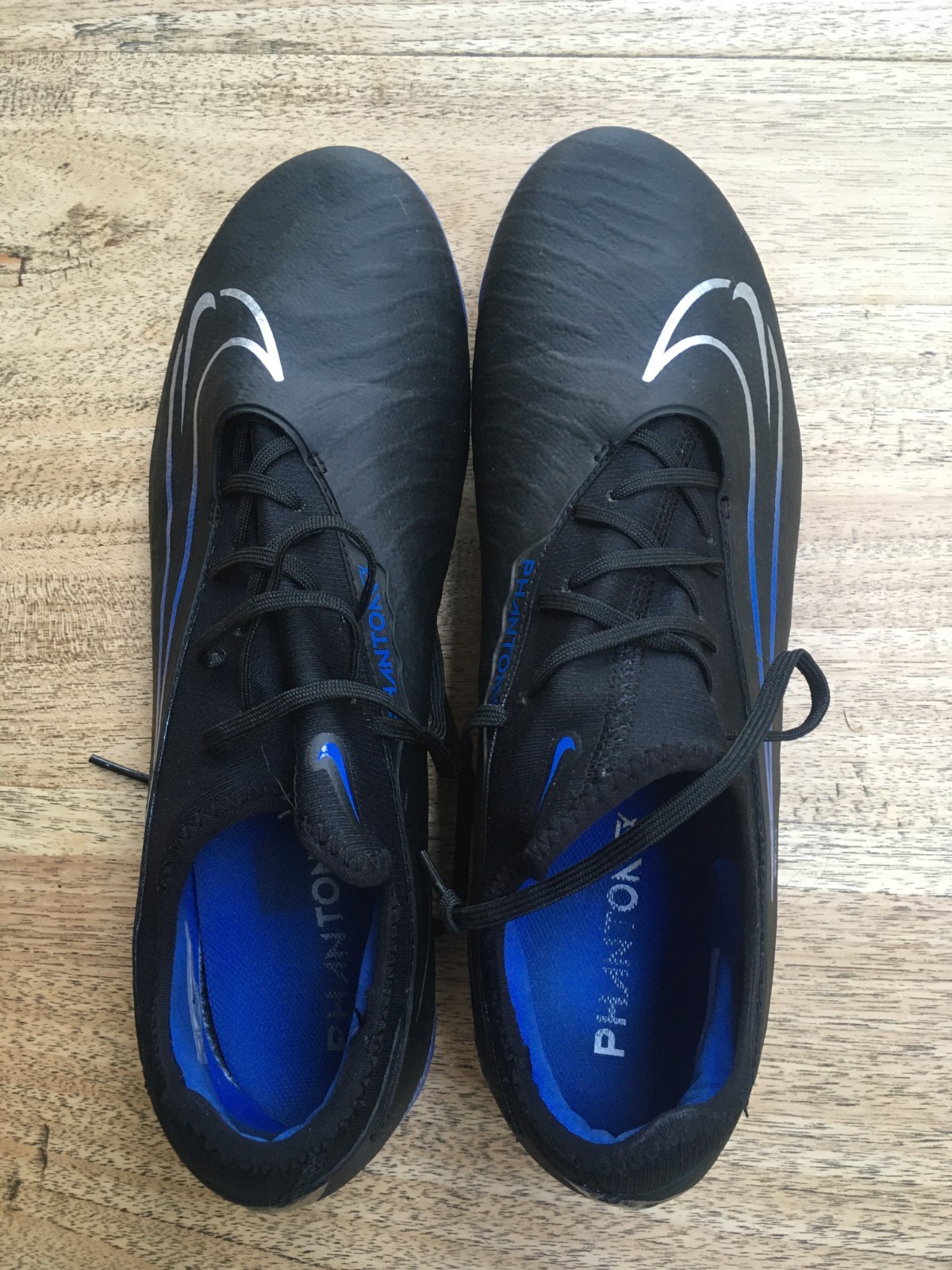 Used but good Nike Phantom Football Boots, UK Size 10, Black and Blue for sale on Ebay