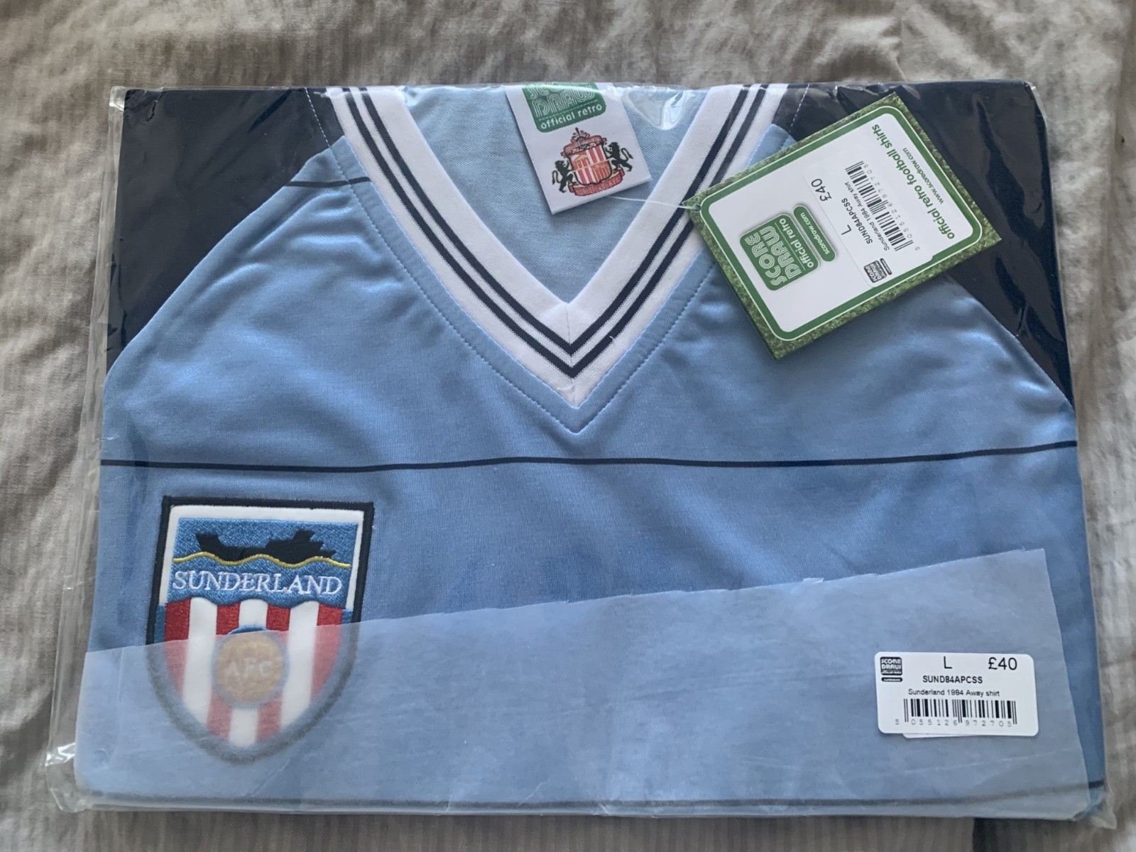 SUNDERLAND SAFC SCORE DRAW RETRO 1985 AWAY SHIRT SIZE LARGE BNWT COWIES for sale on Ebay