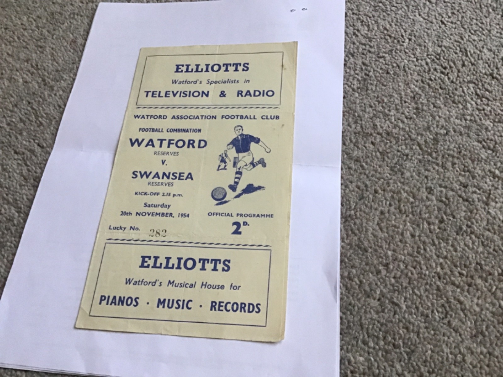 Watford Reserves v Swansea Reserves  Football Programme 20/11/1954. for sale on Ebay