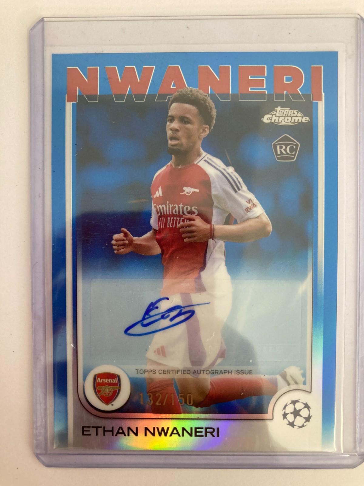 TOPPS CHROME 2025 ETHAN NWANERI ARSENAL BLUE REFRACTOR AUTO 132/150. for sale on Ebay