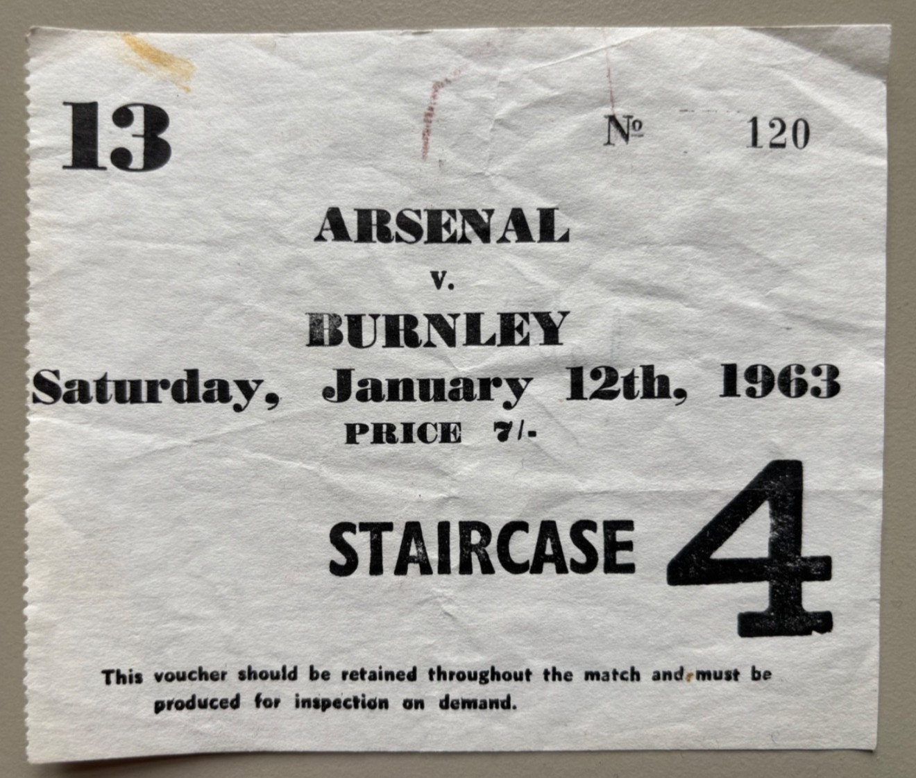 1962/63 Ticket Arsenal v Burnley Postponed League Division 1 for sale on Ebay