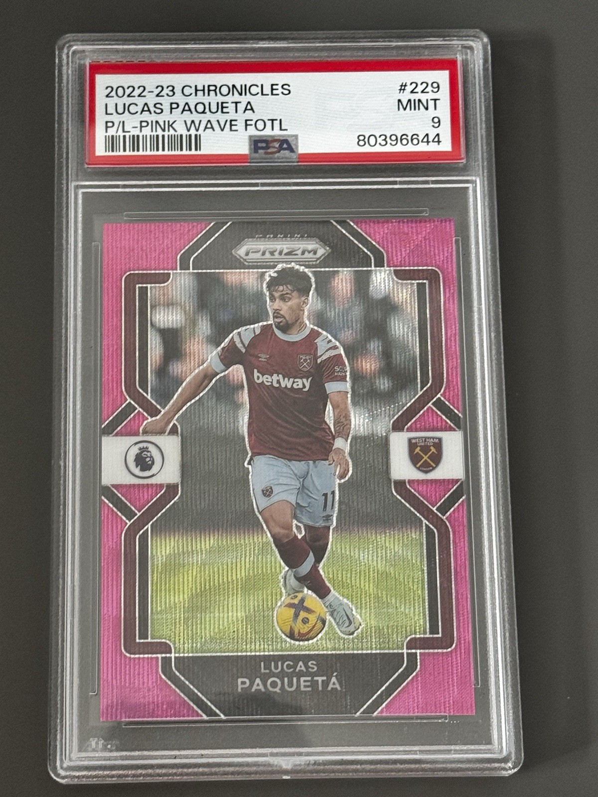 2022-23 Panini Prizm FOTL PL Prizm Lucas Paqueta West Ham Pink Wave 11/19 PSA 9 for sale on Ebay