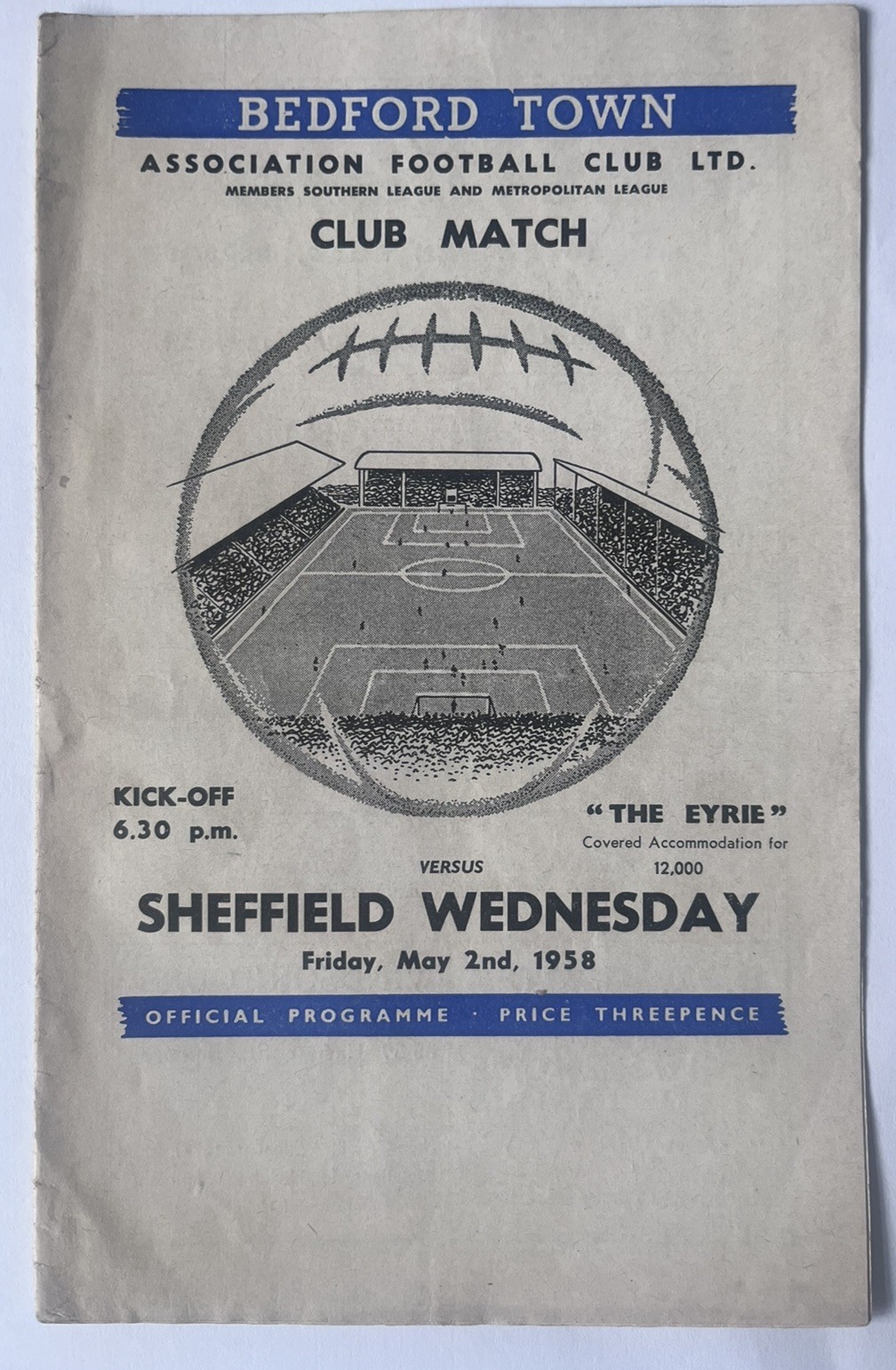 Bedford Town v Sheffield Wednesday Friendly 2nd May 1958 for sale on Ebay