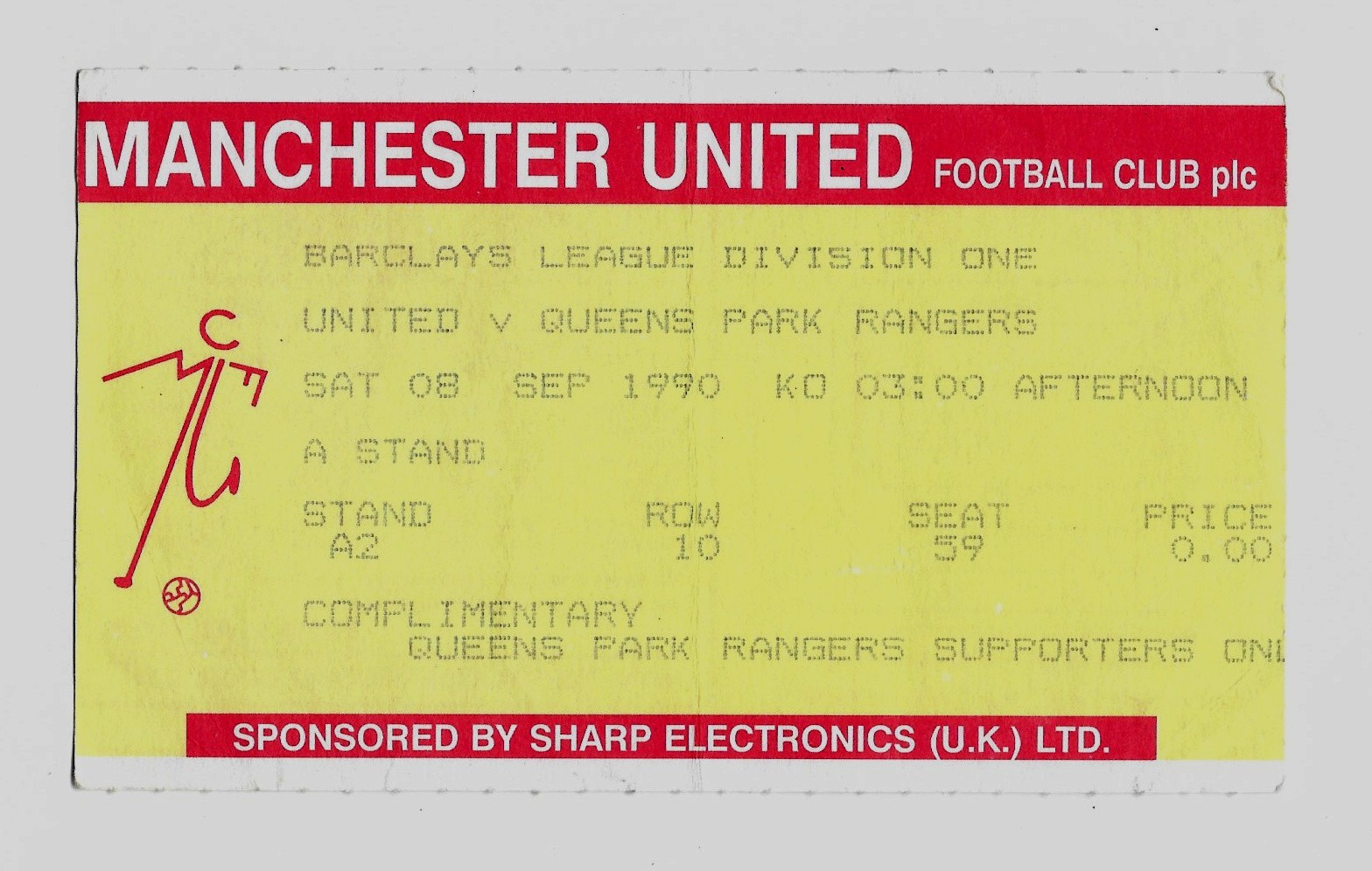 MANCHESTER UNITED v Queens Park Rangers match ticket stub 08.09.90 FREE POSTAGE for sale on Ebay