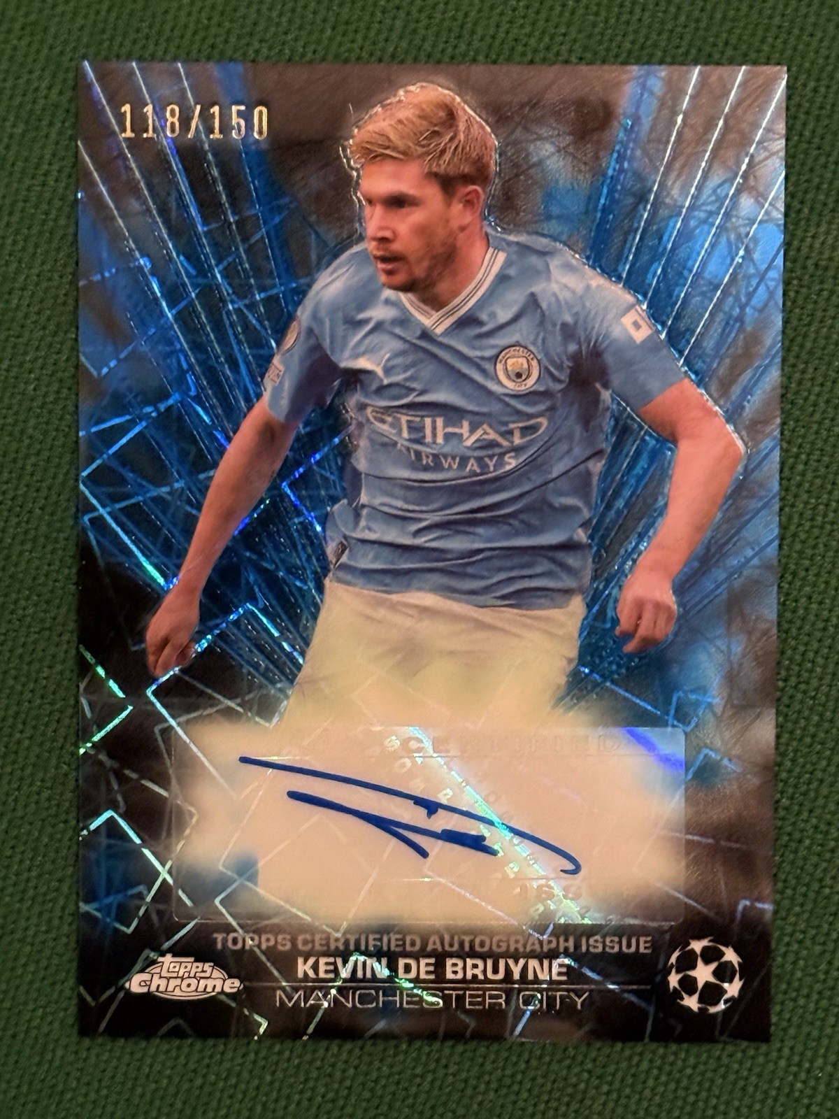 Kevin De Bruyne Auto 118/150 Blue Lazer Topps Chrome Manchester City for sale on Ebay