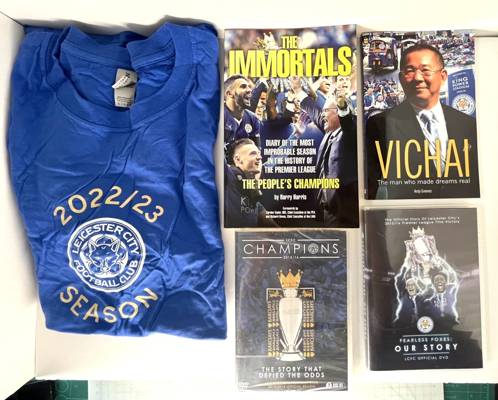 Leicester City job lot 2 x dvds 2 x books & t-shirt for sale on Ebay