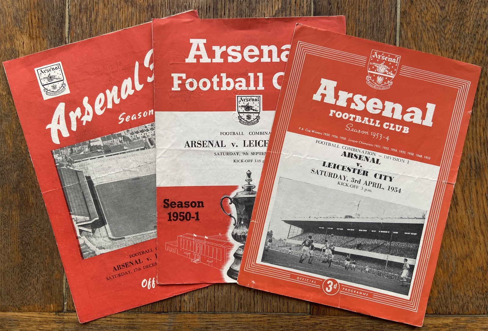 1949, 1950 & 1954 Three ARSENAL RES. v LEICESTER CITY RES. Football Combination for sale on Ebay