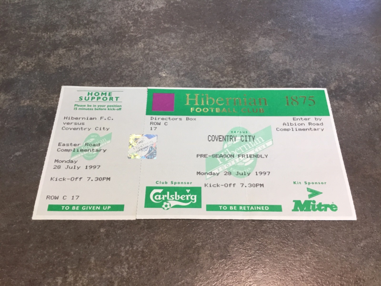 Hibernian v Coventry City 28 July 1997 Directors Box Complete Match Ticket for sale on Ebay