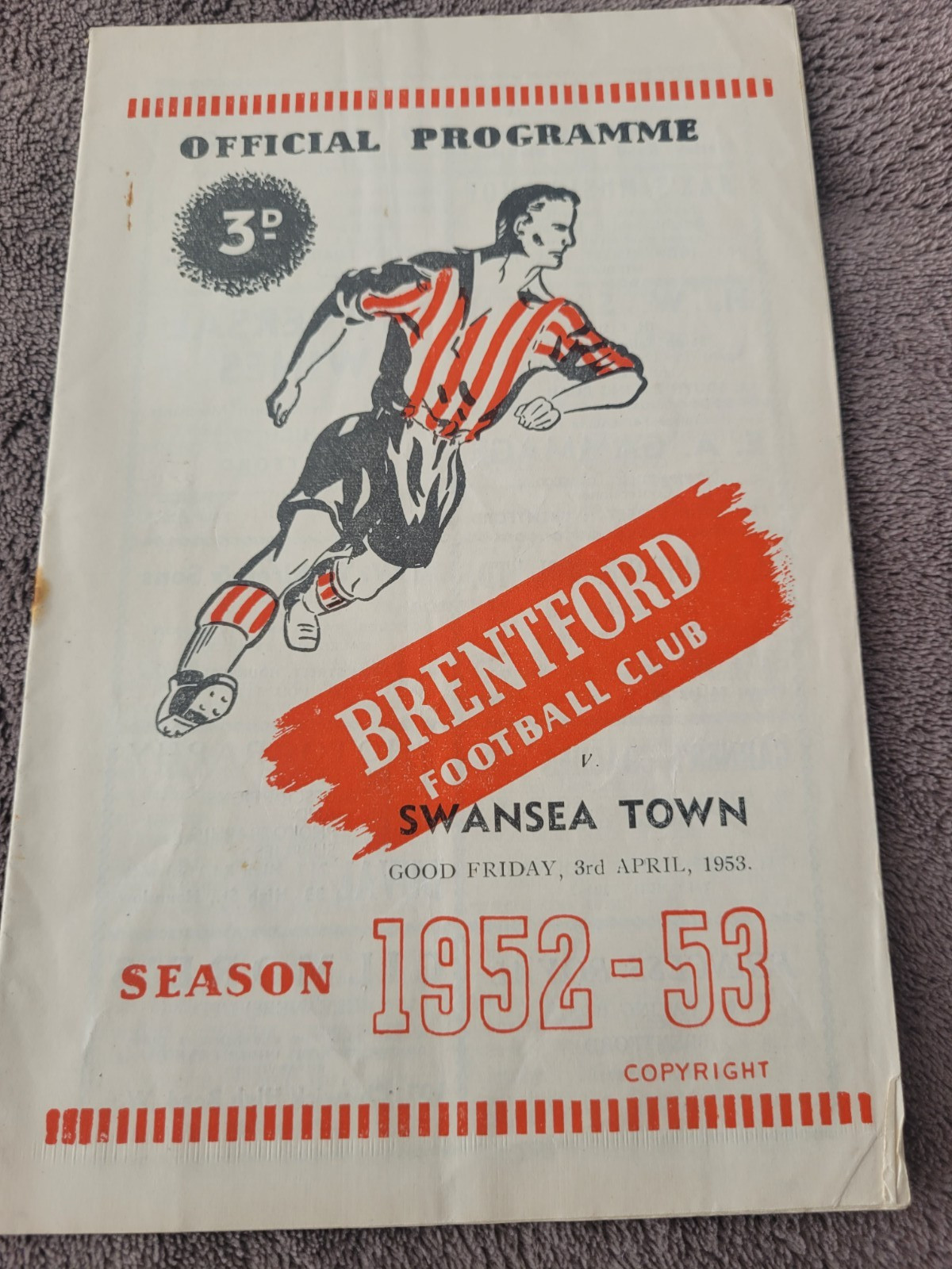 Brentford V Swansea Town 3.4. 1953 - Division 2 for sale on Ebay