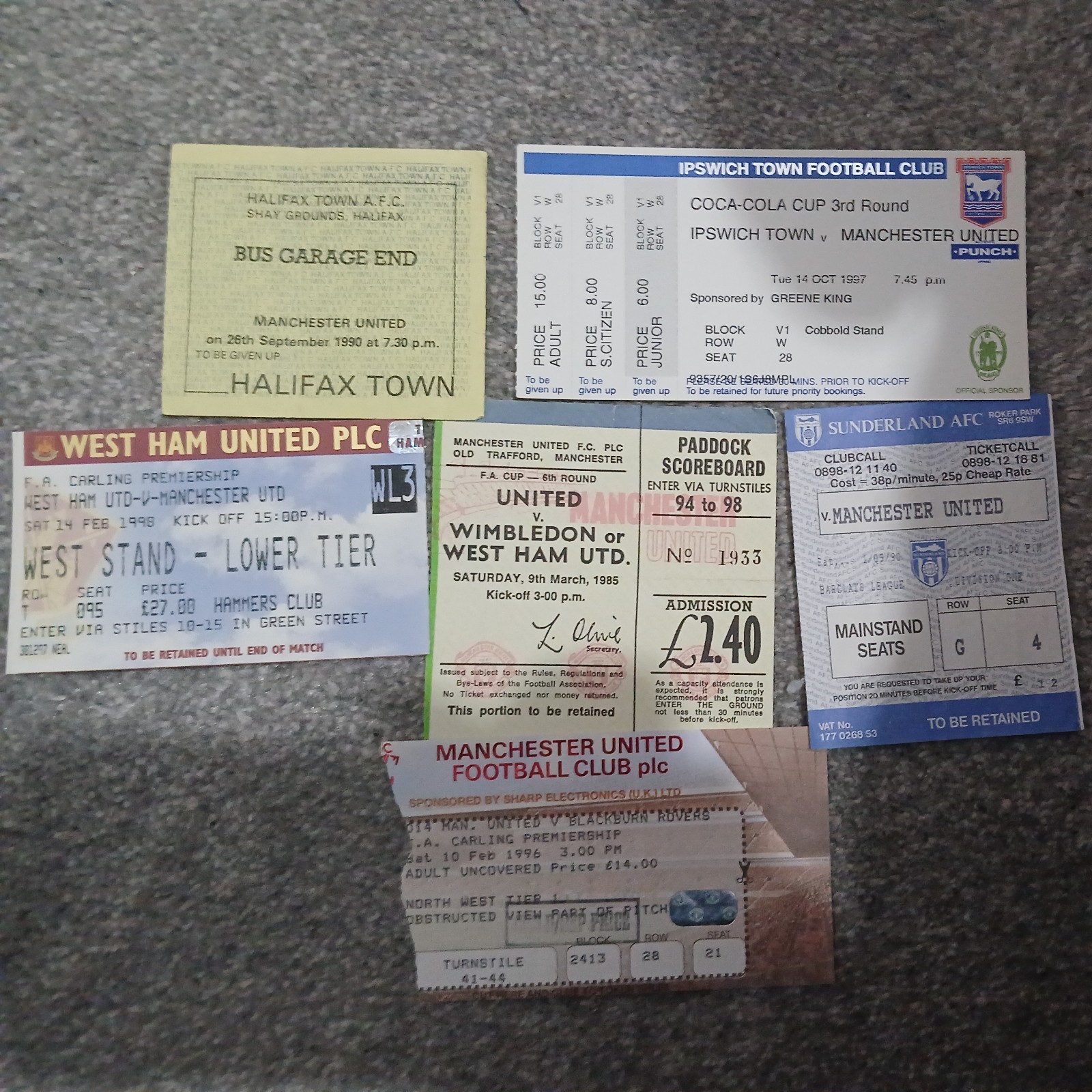 6 RARE  Manchester United Home/Away Tickets 1984-1998 for sale on Ebay
