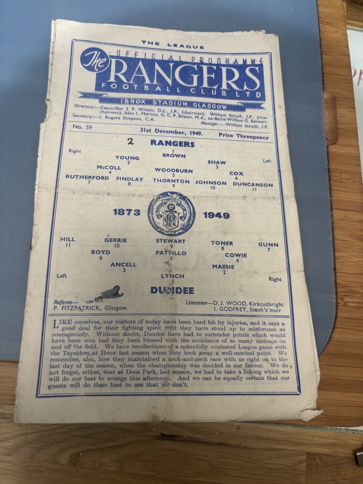 RANGERS v DUNDEE Dec 1949 No. 59 for sale on Ebay