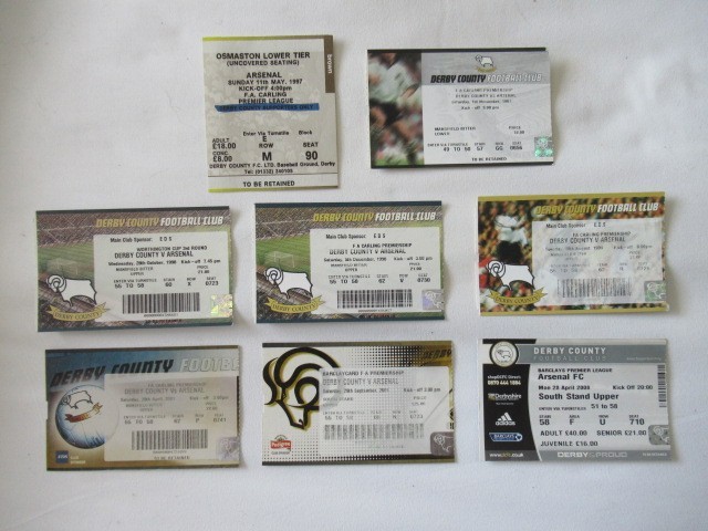 Football Tickets Used x 8 Derby County v Arsenal 1996/97 to 2007/08 for sale on Ebay