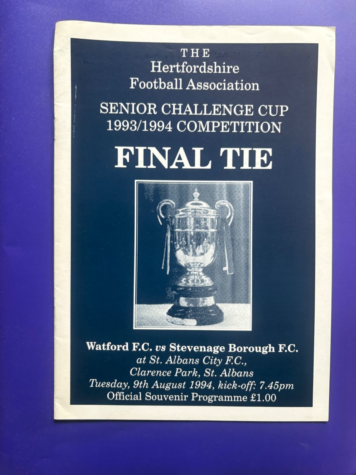 WATFORD v STEVENAGE BOROUGH...1994 HERTFORDSHIRE CUP FINAL (AT ST ALBANS) for sale on Ebay