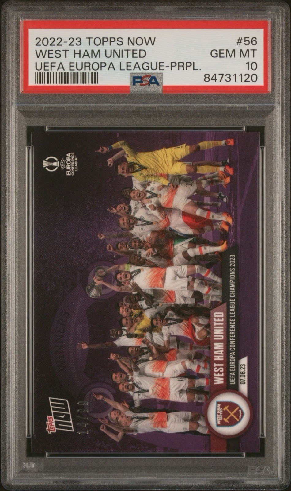 2022-23 Topps Now UEFA West Ham United UECL Champions Purple /99 PSA 10 for sale on Ebay