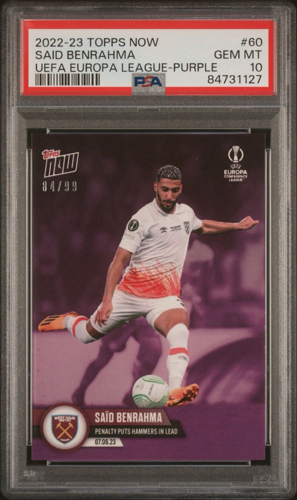 2022-23 Topps Now Said Benrahma UECL Final West Ham Penalty Purple /99 PSA 10 for sale on Ebay