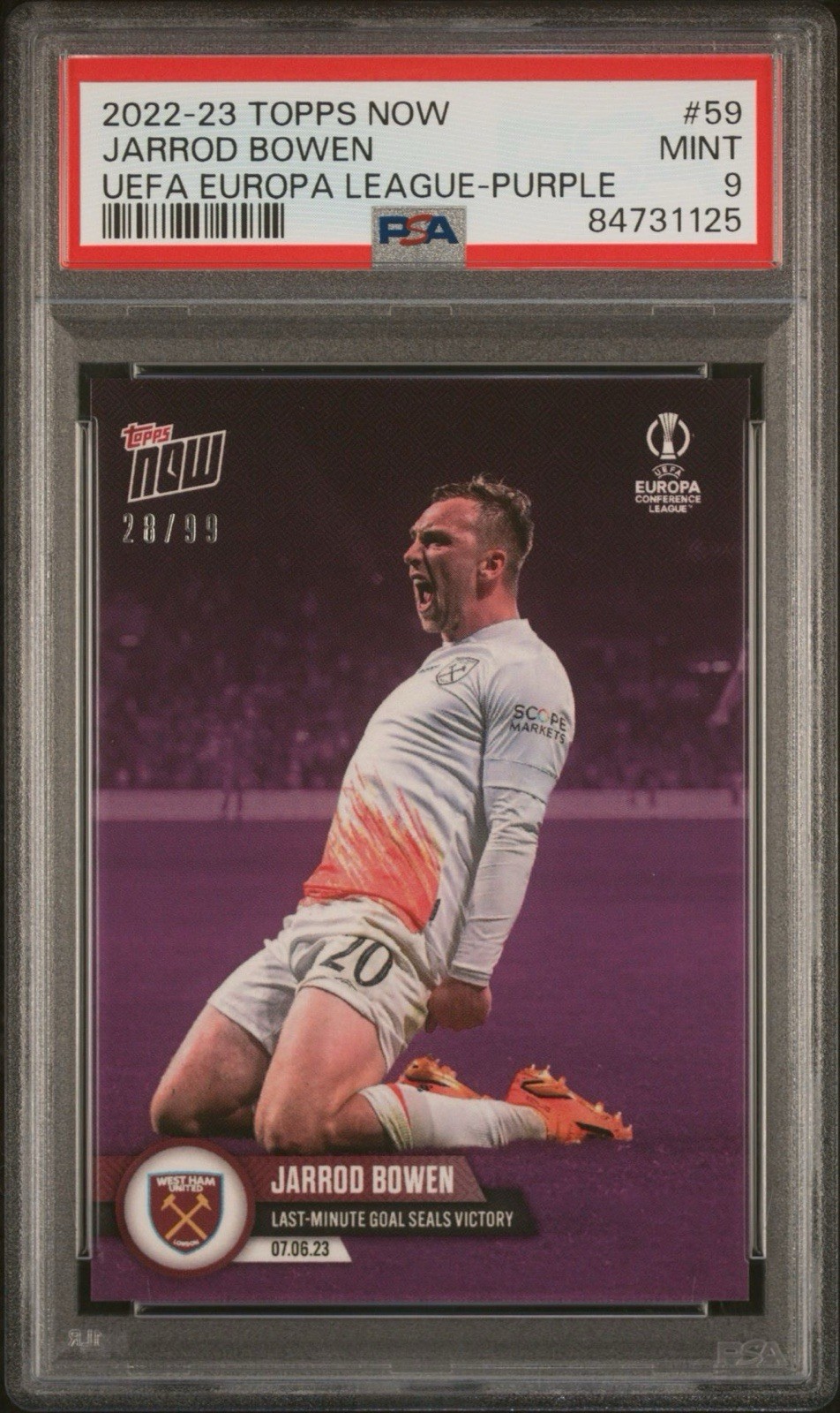 2022-23 Topps Now UEFA Jarrod Bowen Last-Minute Goal West Ham Purple /99 - PSA 9 for sale on Ebay