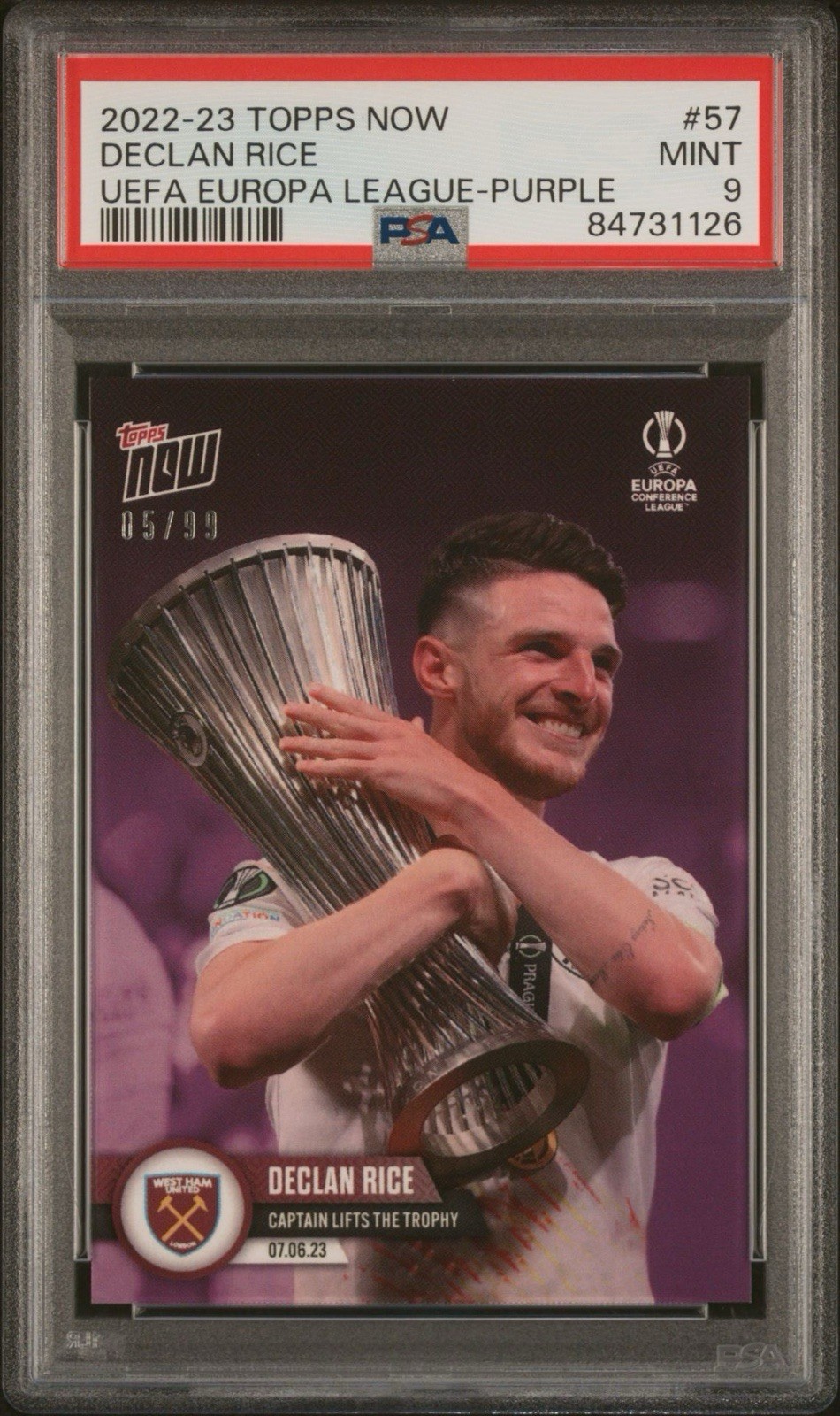 2022-23 Topps Now UEFA Declan Rice UECL Champions West Ham Purple /99 - PSA 9 for sale on Ebay