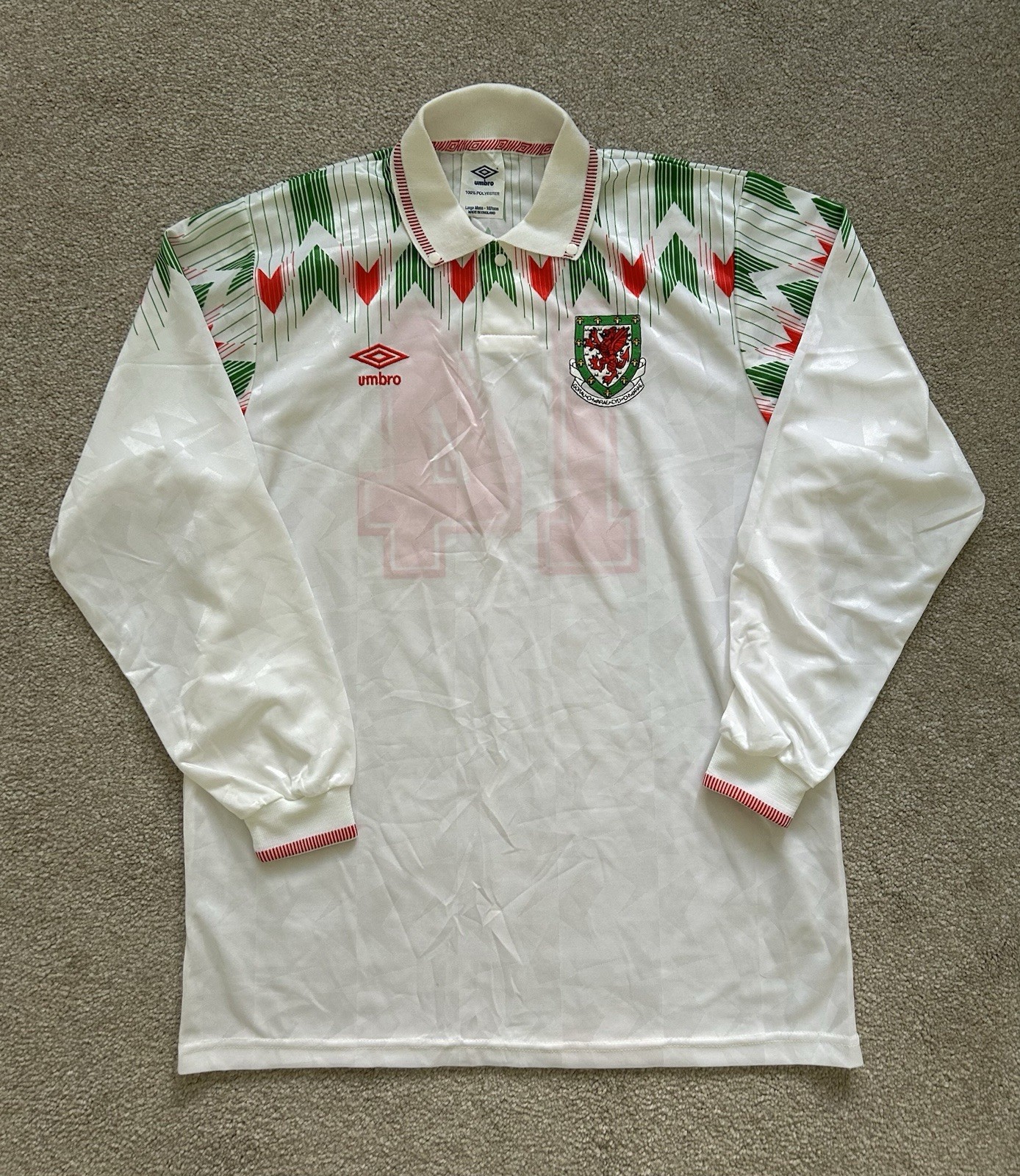 Wales Original Match Worn Long Sleeves Football Shirt 1990-1992 Large Mens for sale on Ebay