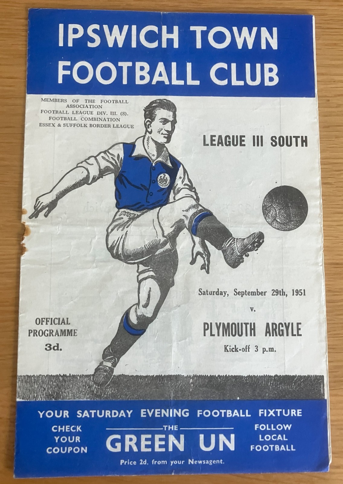 Ipswich Town v Plymouth Argyle 29th September 1951 PLYMOUTH CHAMPIONS for sale on Ebay
