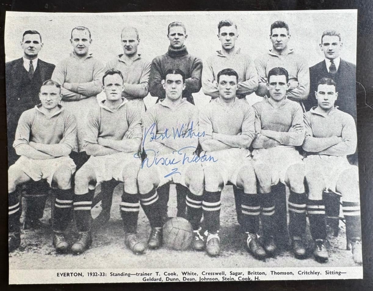 DIXIE DEAN signed 1960s Magazine Photo EVERTON Team 1932/33 for sale on Ebay