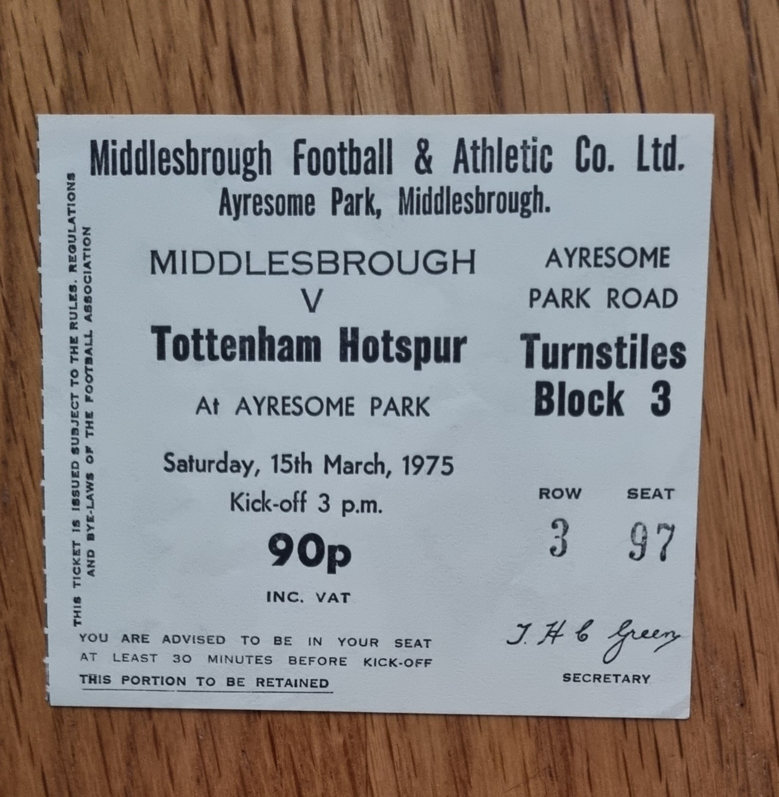 Middlesbrough v Tottenham/Spurs 1974/75 ticket for sale on Ebay