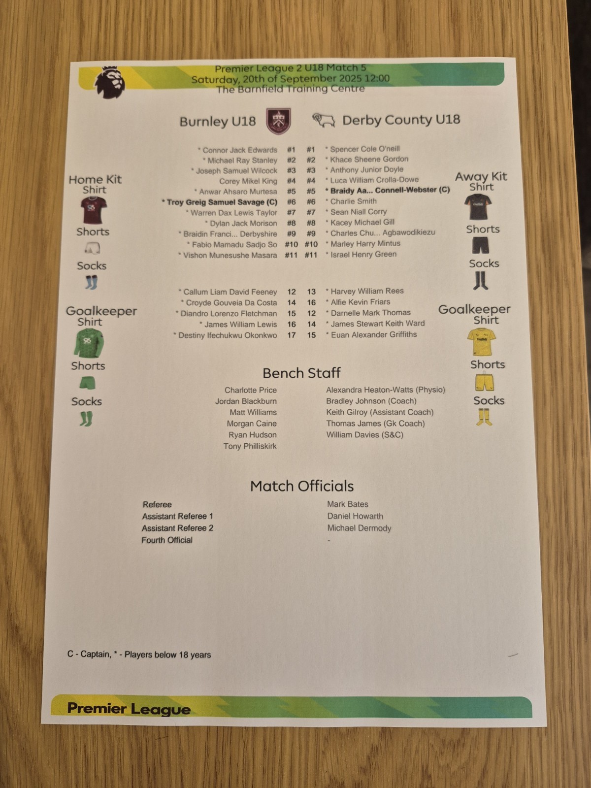 2025/26 Burnley U18s v. Derby County U18s (PL2 U18s) for sale on Ebay
