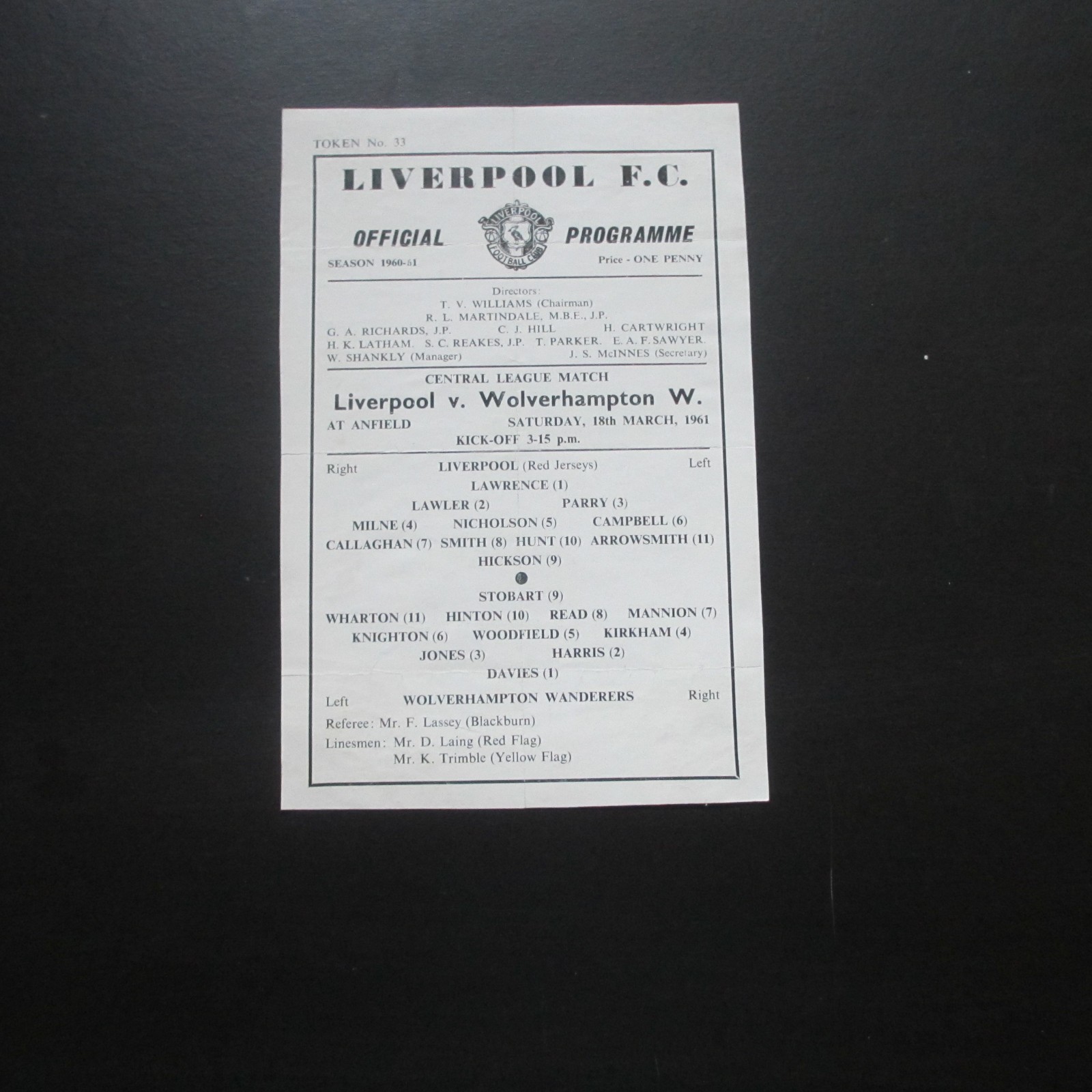 Liverpool Res v Wolves Res Central Lge 1960/1 - Single Sheet for sale on Ebay