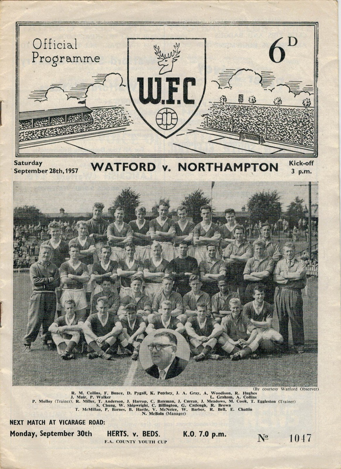 1957-58 WATFORD v NORTHAMPTON TOWN for sale on Ebay