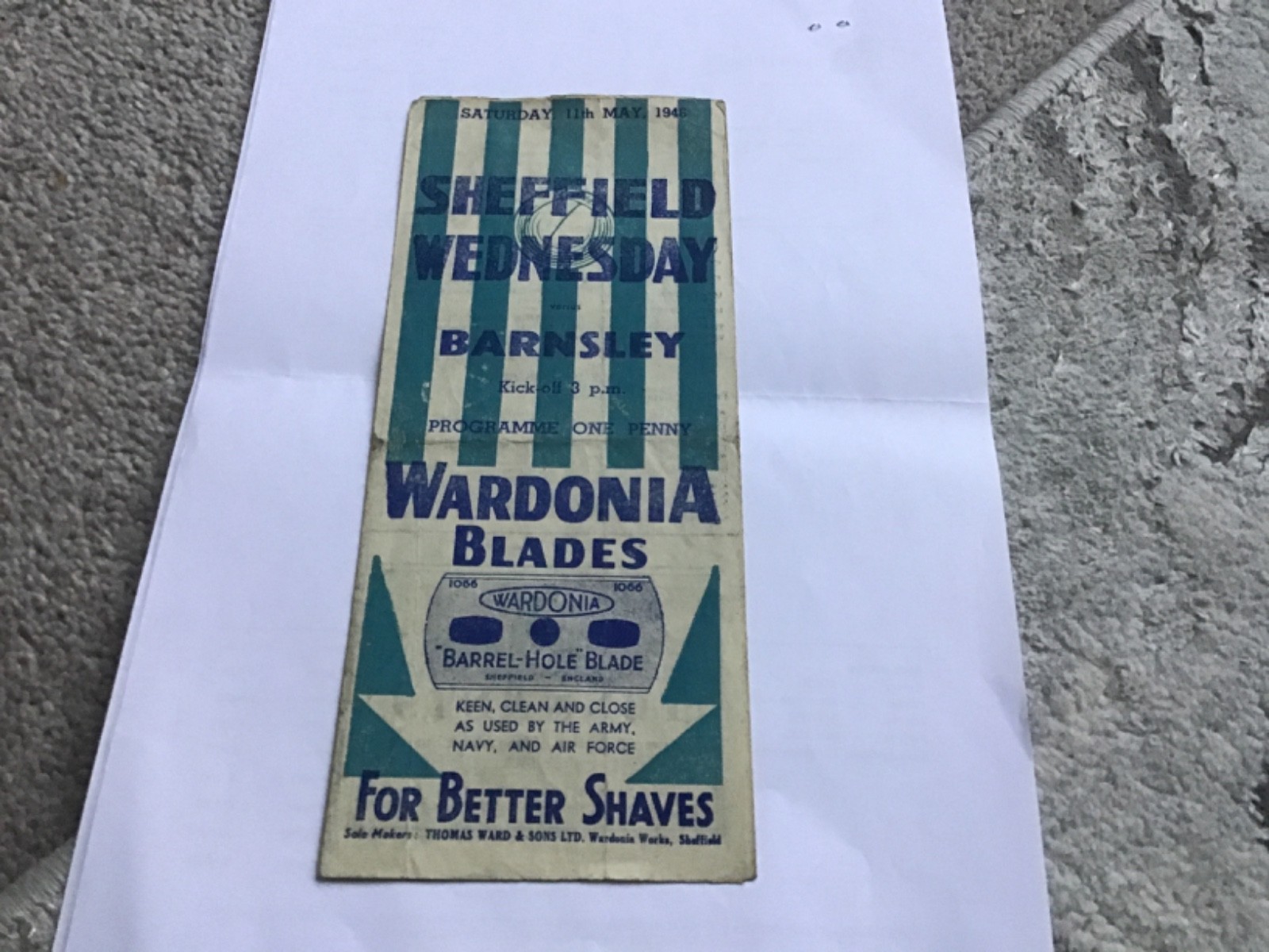 Signed Sheffield Wednesday v Barnsley Football Programme 11/5/1946. for sale on Ebay
