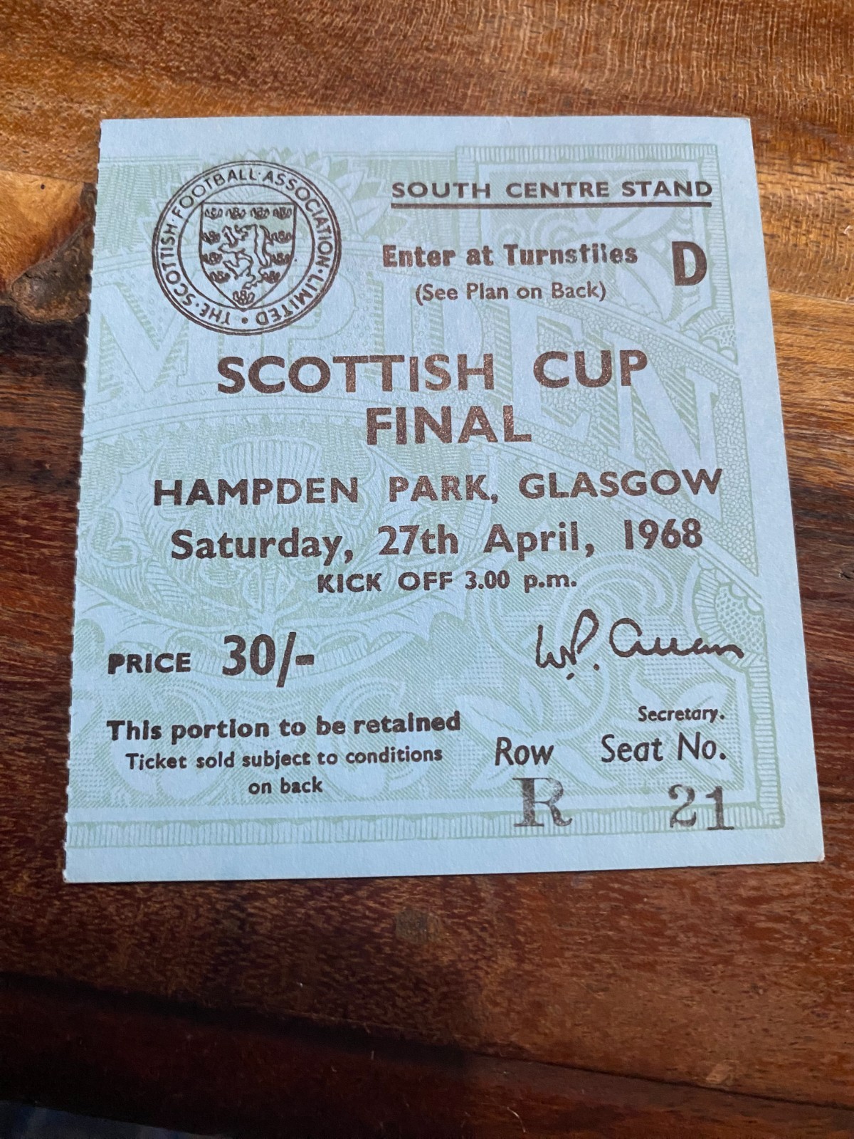1968  Scottish Cup Final Football Stub Ticket Dunfermline v Hearts (Original) for sale on Ebay