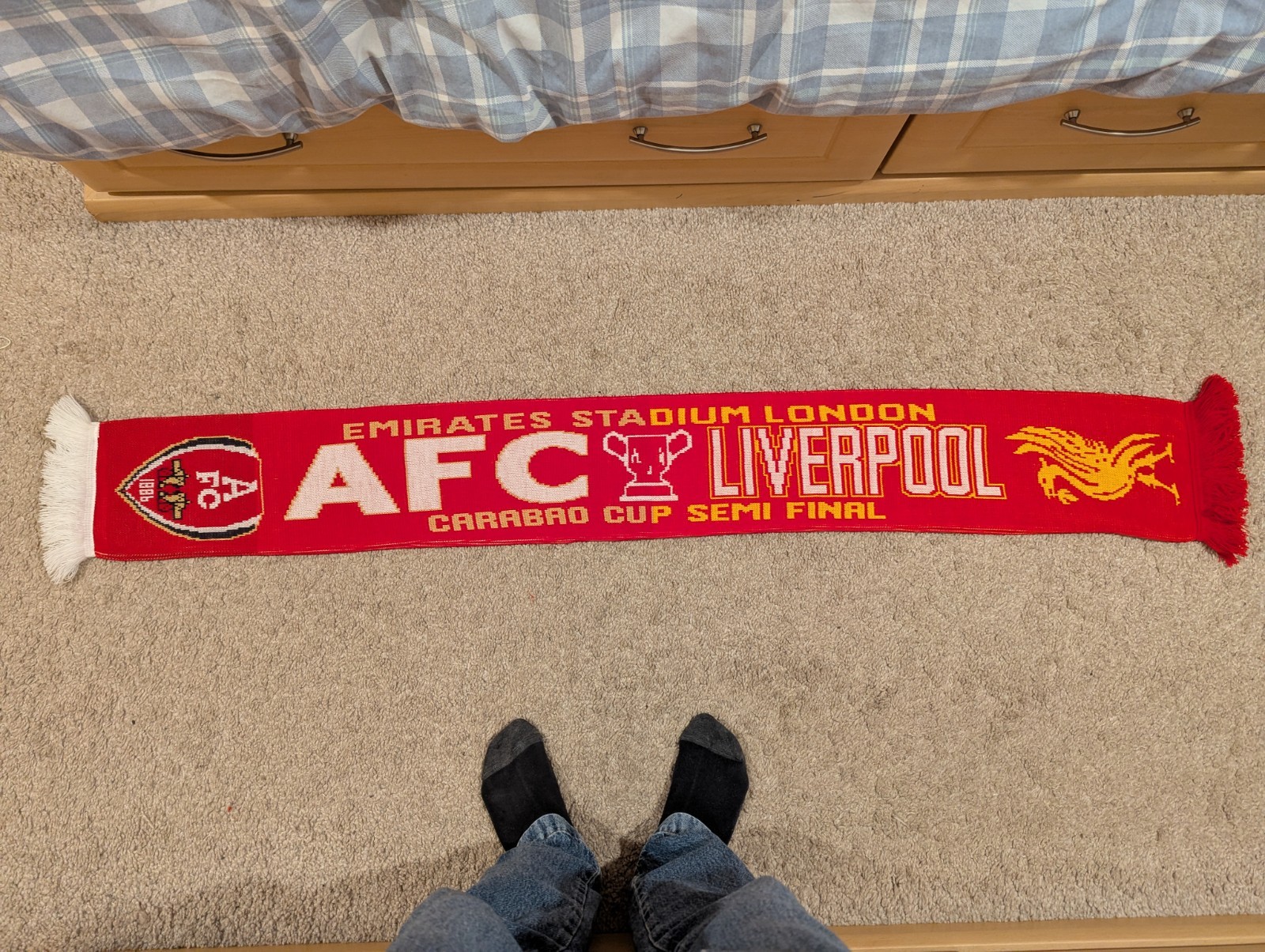 Scarf - Arsenal V Liverpool Carabao Cup Semi Final 2022 for sale on Ebay
