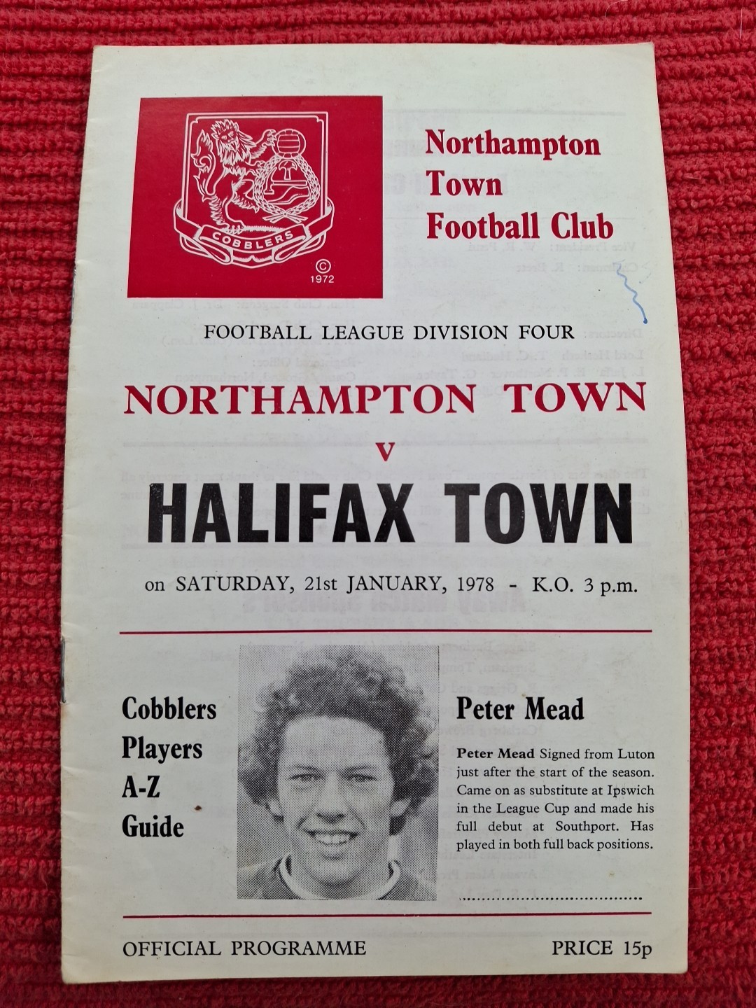 Northampton Town v Halifax POSTPONED programme.  21/1/1978 for sale on Ebay