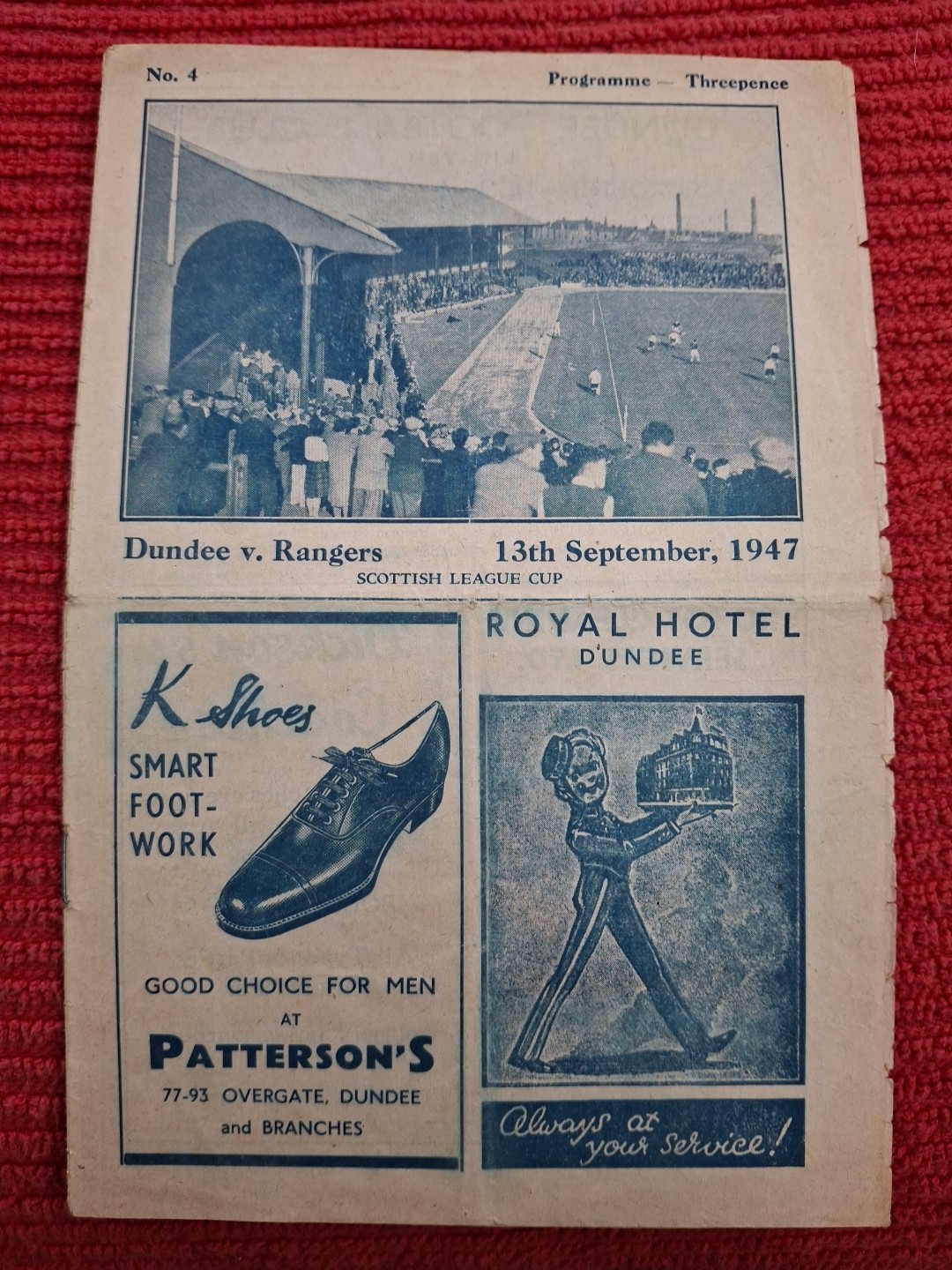 Dundee v Rangers programme.  13/9/1947 for sale on Ebay