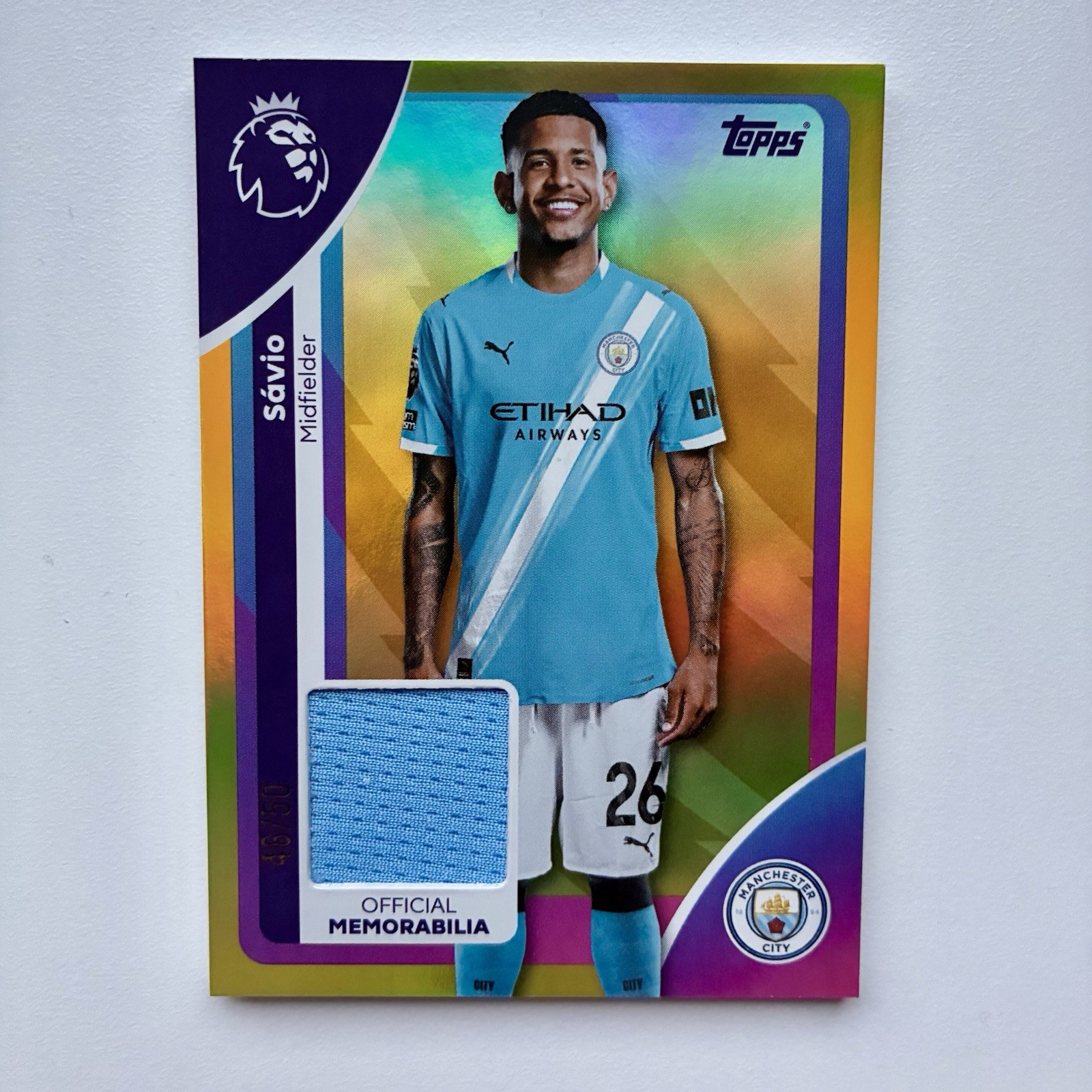 Topps Premier League 2026 Savinho Savio Gold Player Worn Mem /50 Manchester City for sale on Ebay