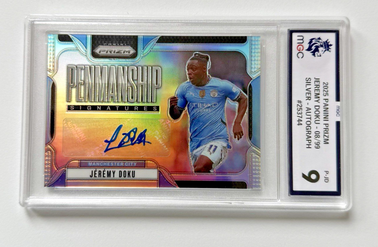 Panini Prizm Penmanship 2024-25 Jeremy Doku Manchester City Auto Card /99 MGC 9 for sale on Ebay