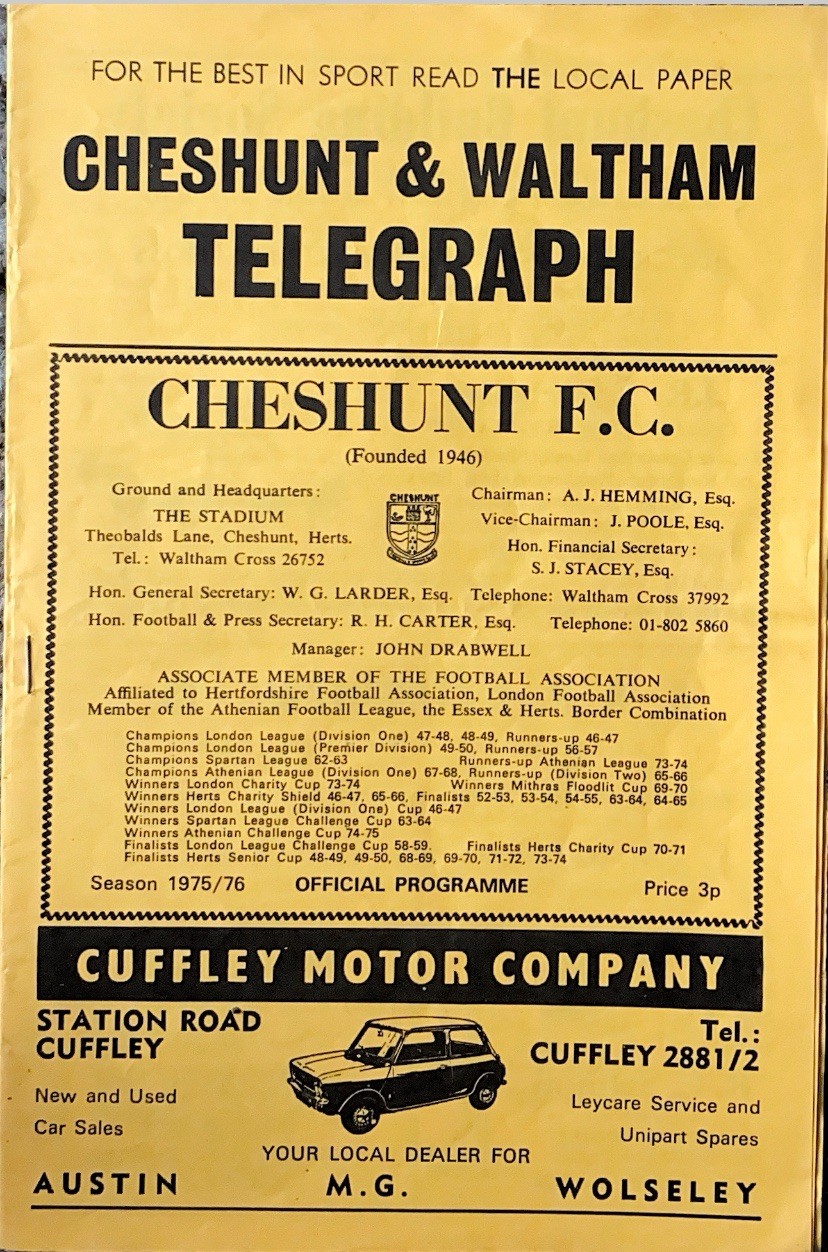 Cheshunt V Norwich City - 1974/75 East Anglian Cup Final - 30th September 1975 for sale on Ebay