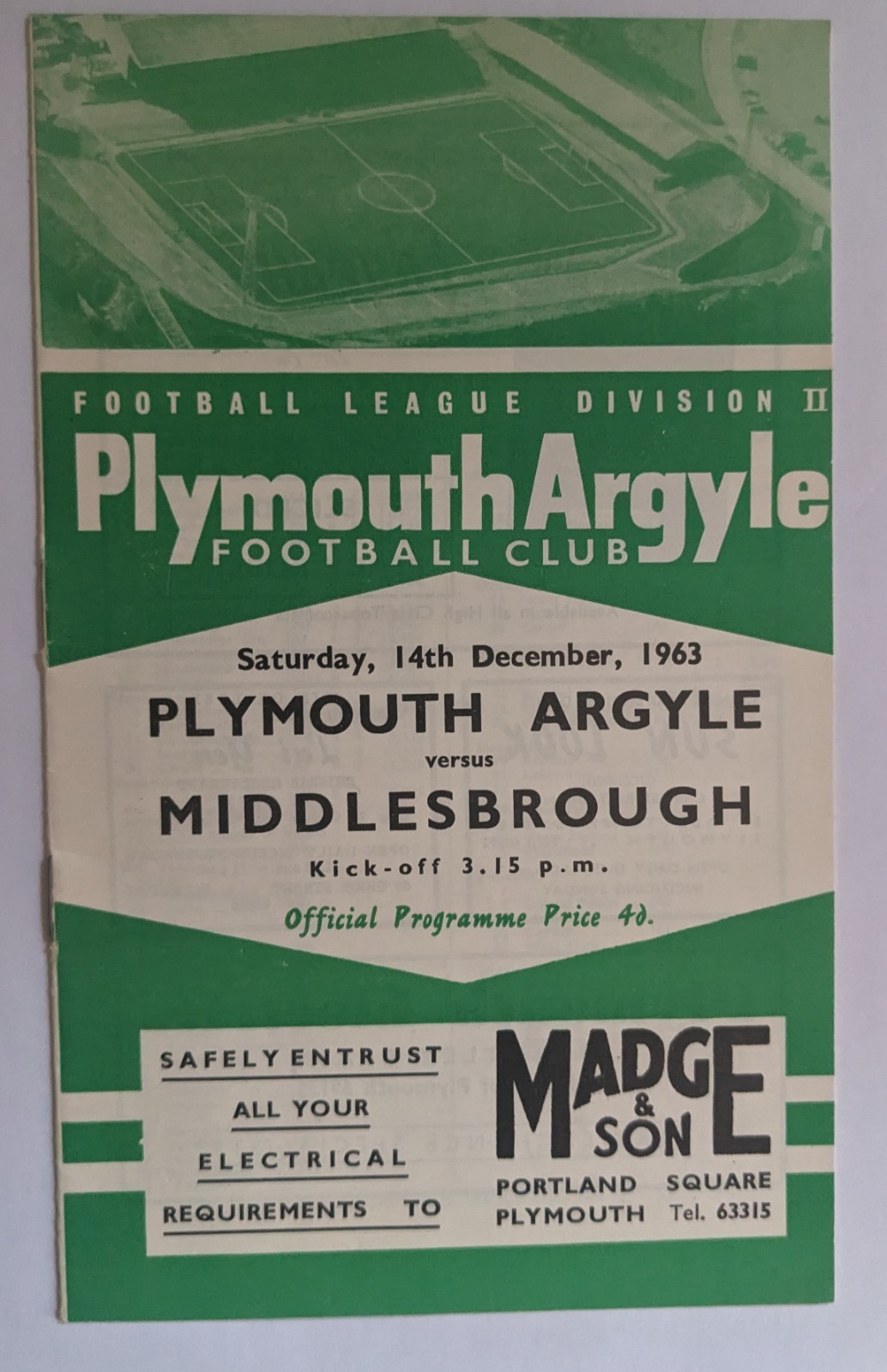 Plymouth Argyle v Middlesbrough Division 2 14/12/63 for sale on Ebay