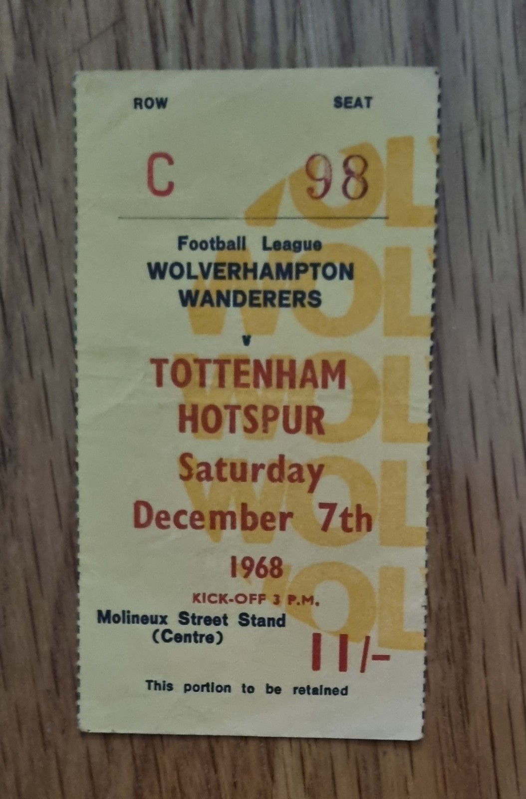 Wolves v Tottenham/Spurs 1968/69 ticket for sale on Ebay